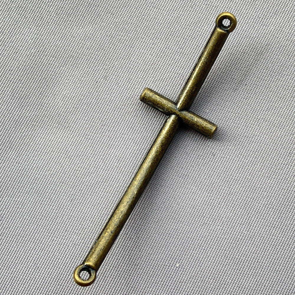 Crystal Cross Curved 2 Loop Link 53x16mm Antique Brass Plated Alloy Q6 Per Pkg