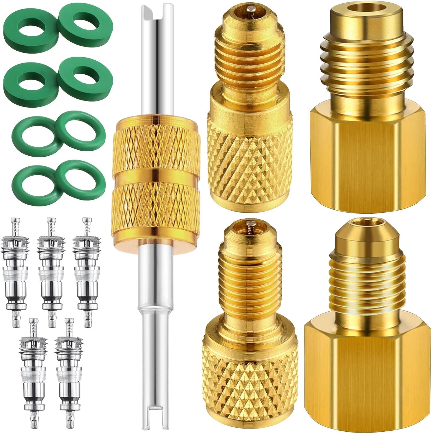 17 Pcs R134a Brass Refrigerant Tank Adapter 1/4" to 1/2" R134a Fitting Adapter 1