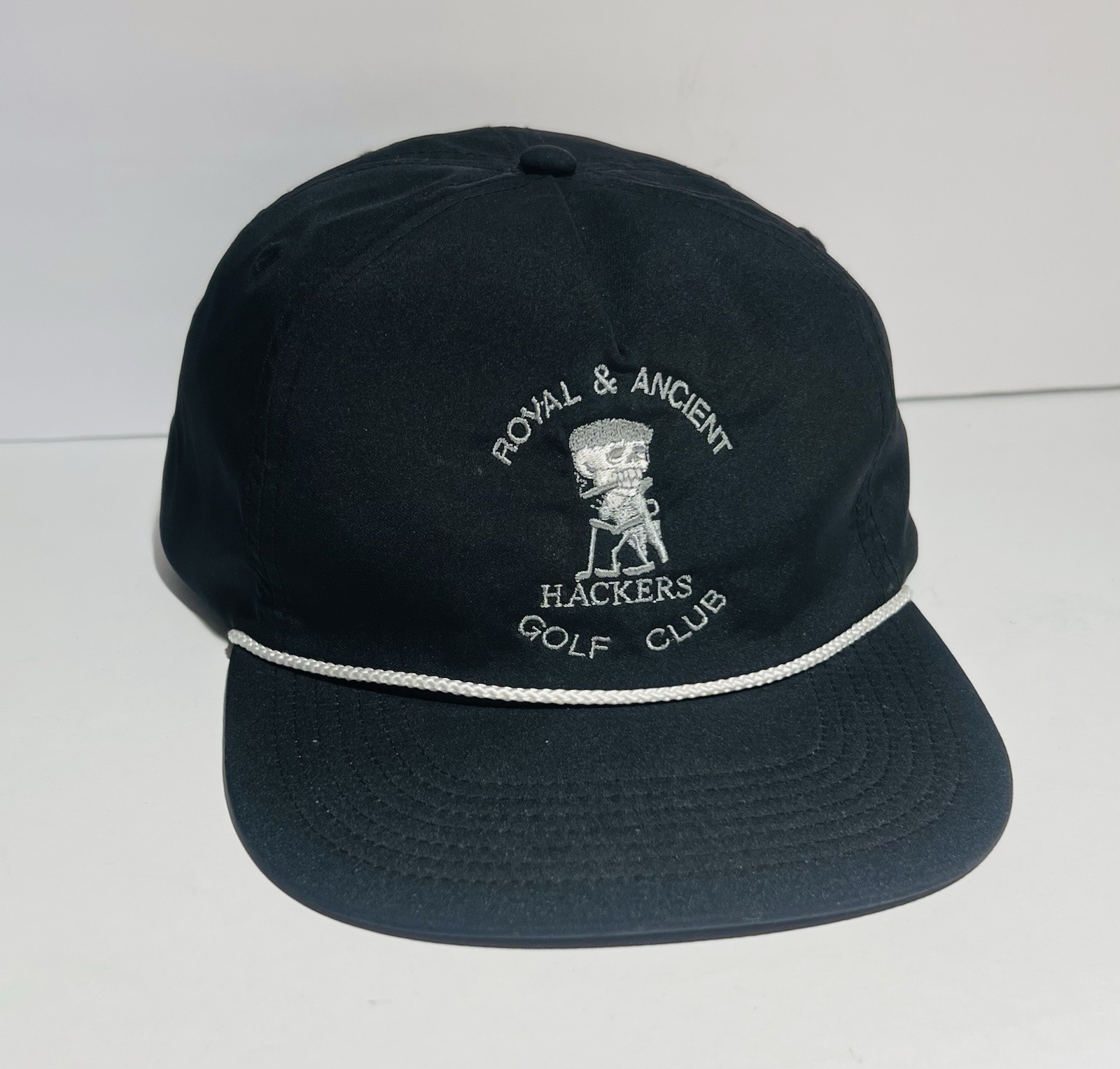 Royal & Ancient Hackers Golf Club Embroidered Logo Black Adjustable Golf Hat