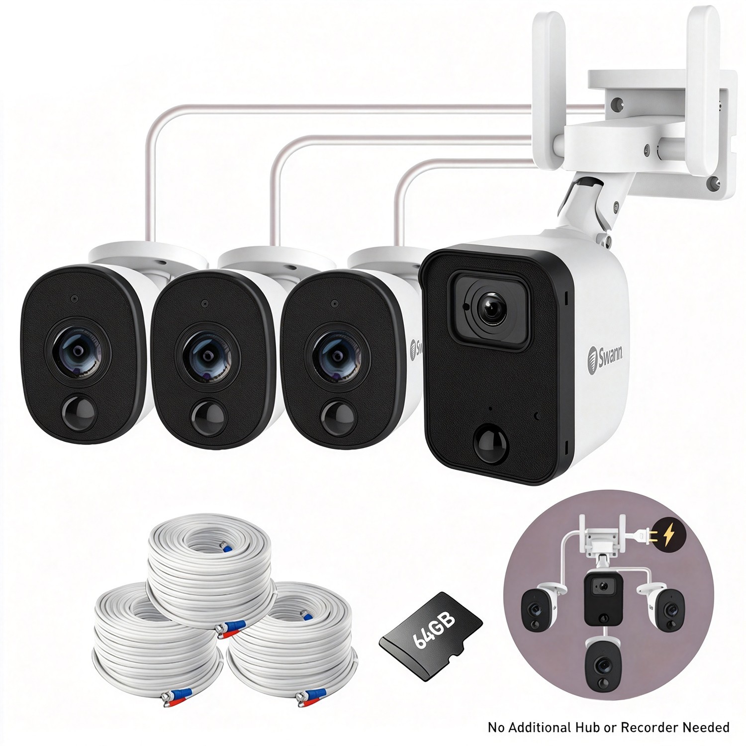 DVR Wired CCTV Security System with 4pcs Surveillance Camera With 64GB SD