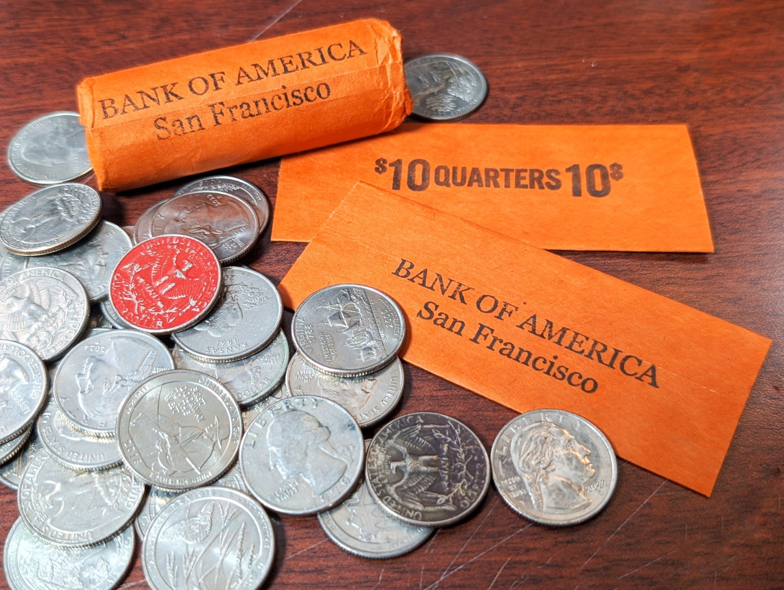 Bank Of America 20x Lot Vintage Style Quarter Roll Wrappers 25 Cent Flats