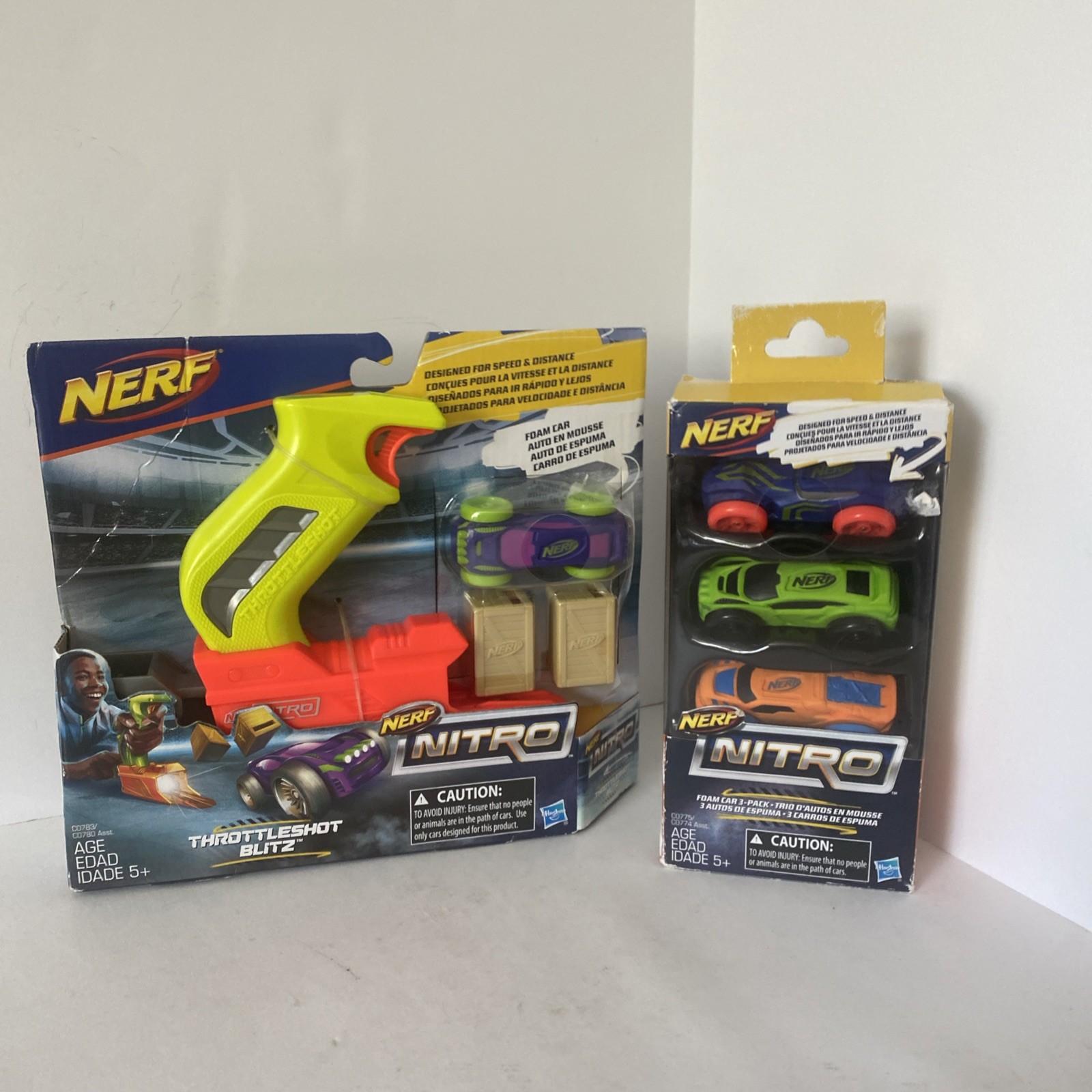 Brand New Hasbro Nerf Nitro Throttleshot Blitz & 3 Pack Of Cars Both NIP 2016