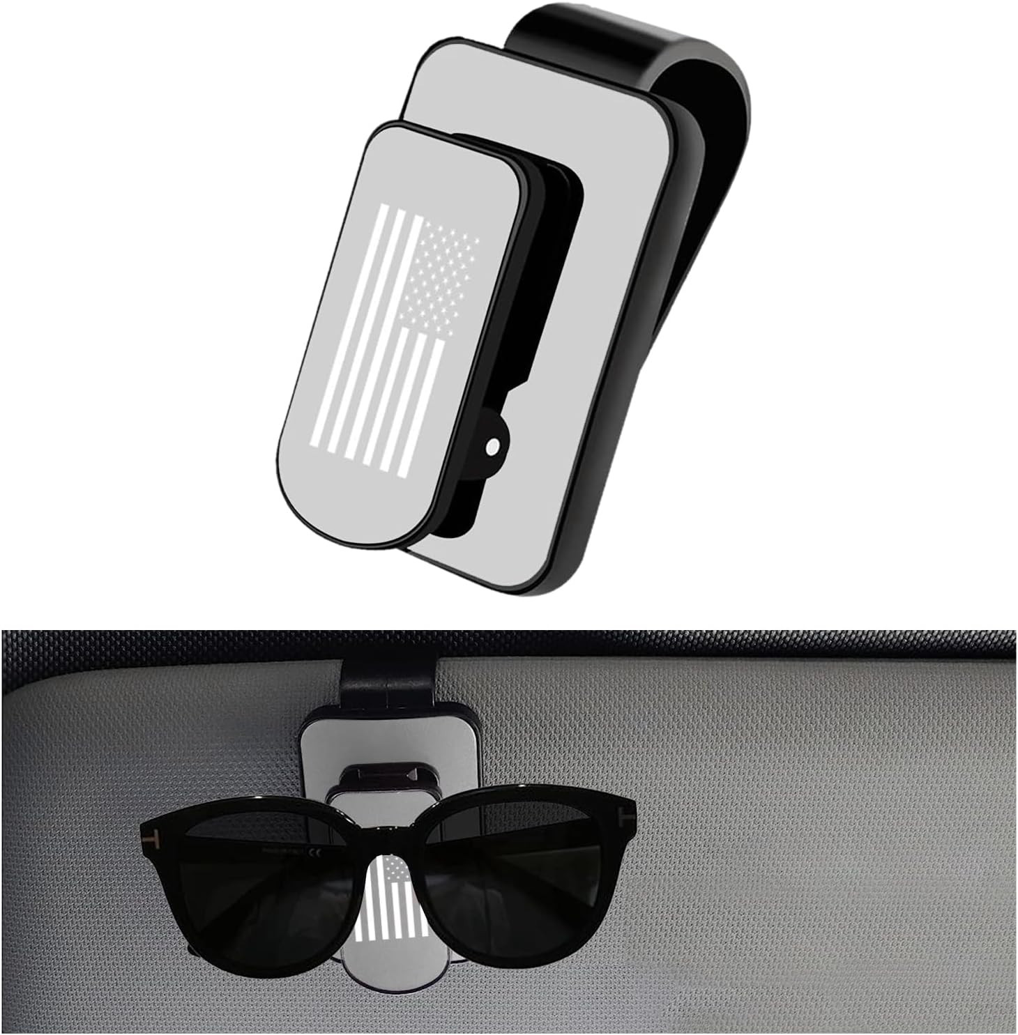 Sunglass Holder for Car Visor, Metal US Flag Eyeglasses Hanger Mount, Multi-Func