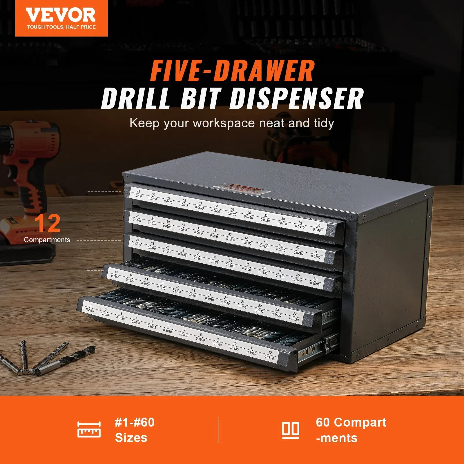 Vevor Professional 5 Drawer Steel Organizer Cabinet Stackable Storage Dispenser