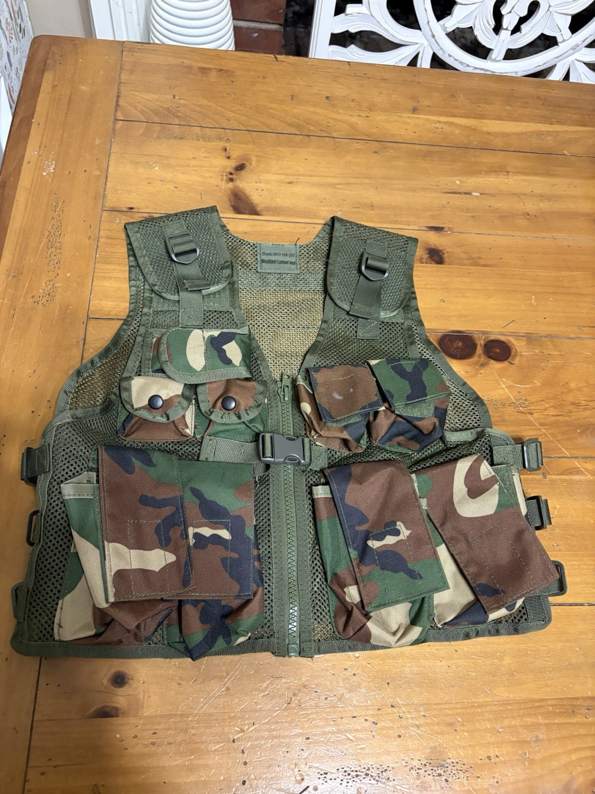 KAS Woodland Combat Vest Small S Adjustable Military Camo Stock: 9472-114-377