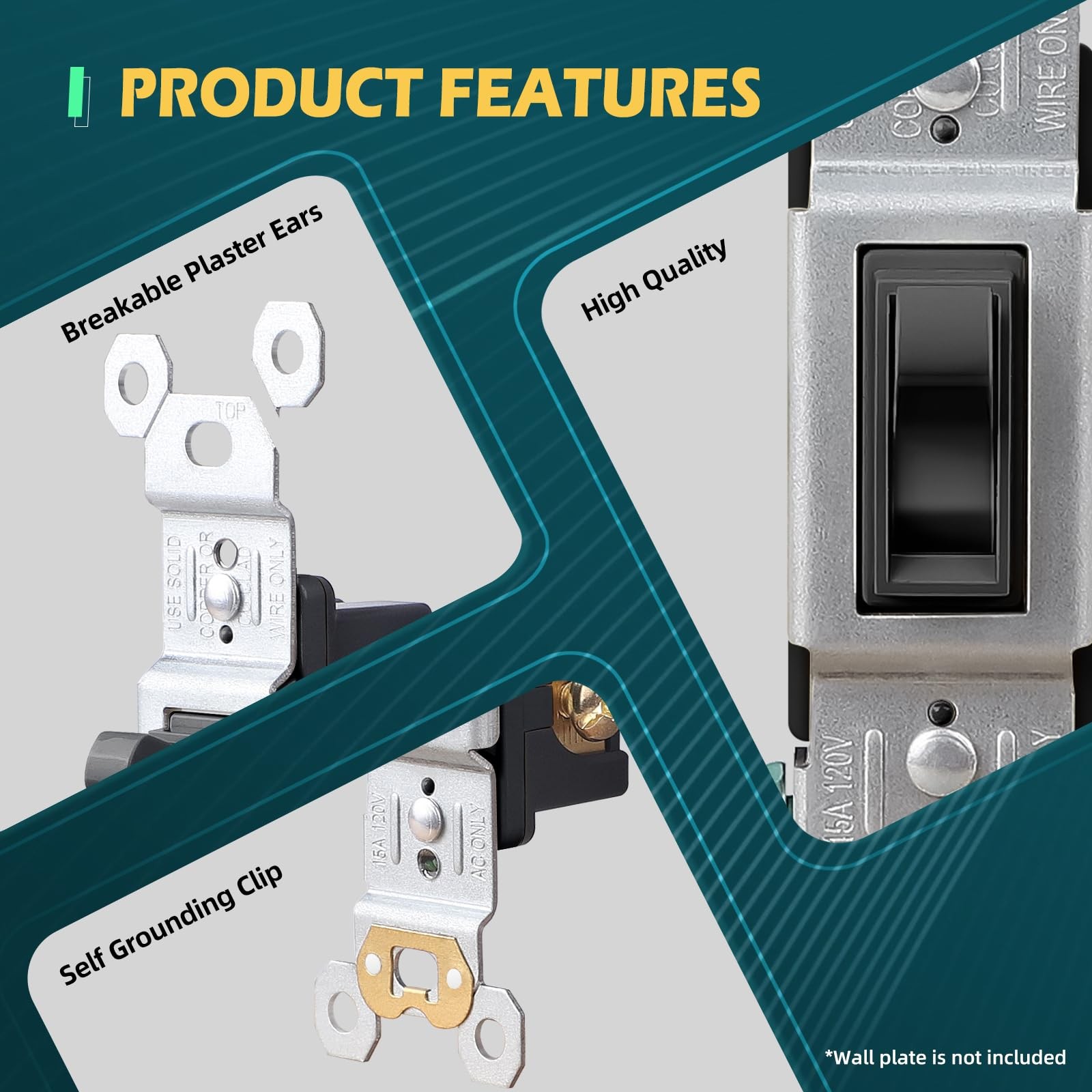 Single Pole Toggle Light Switch 15 Amp Single Pole On/Off Wall Switch for Res...