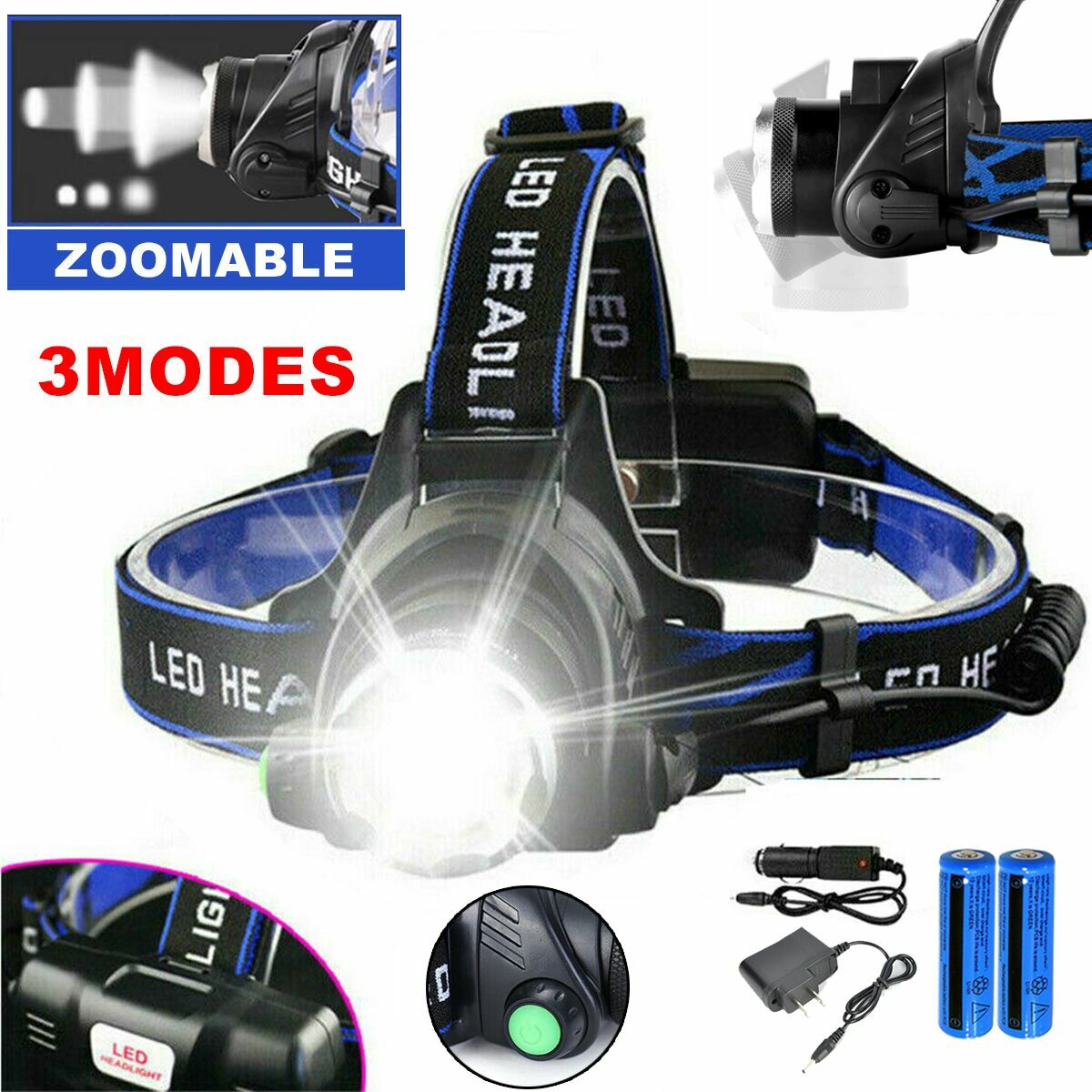 Super Bright 9000000LM LED Headlamp Headlight Head Torch Rechargeable Long Range