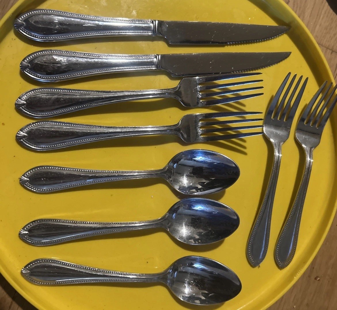 9 Pc Reed & Barton Whitley Classic Bead Stainless Mixed Flatware