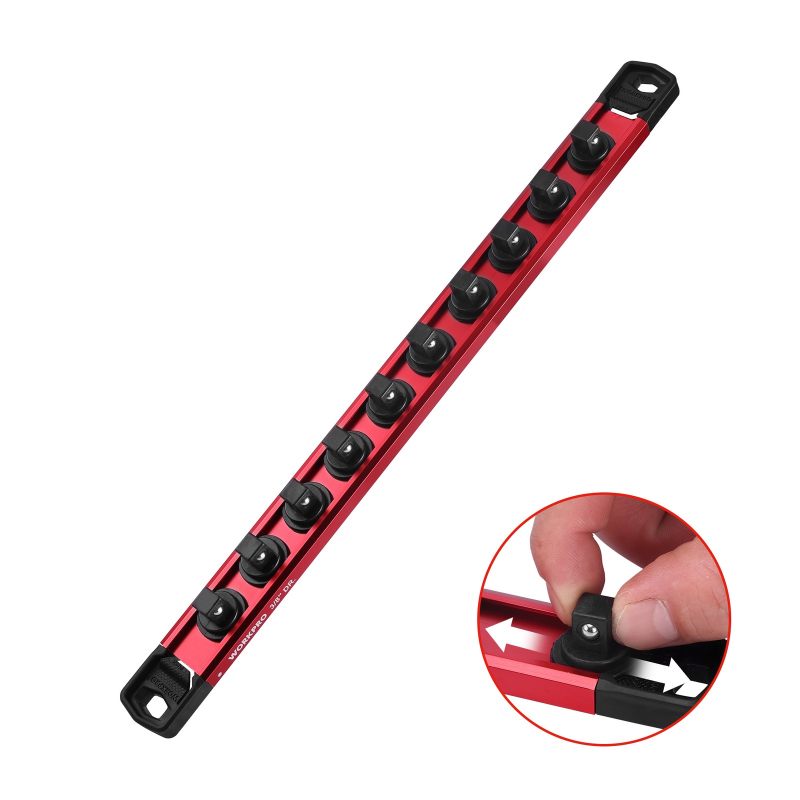 WORKPRO 3/8" Drive Magnetic Socket Organizer with 10Pcs Removable Socket Clips