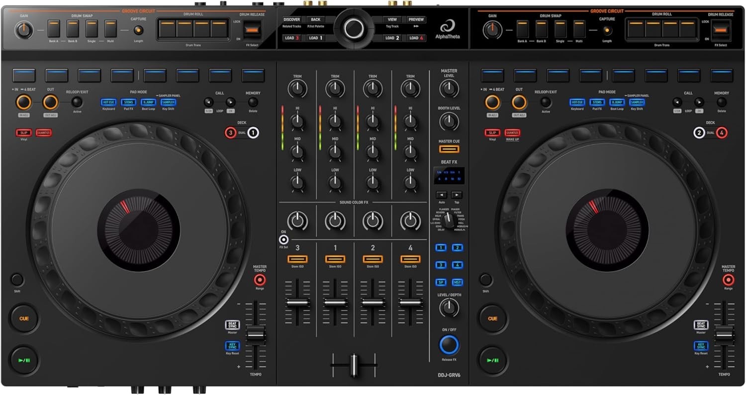 ALPHA THETA DDJ-GRV6 4-Channel DJ Controller for Rekordbox and Serato NEW