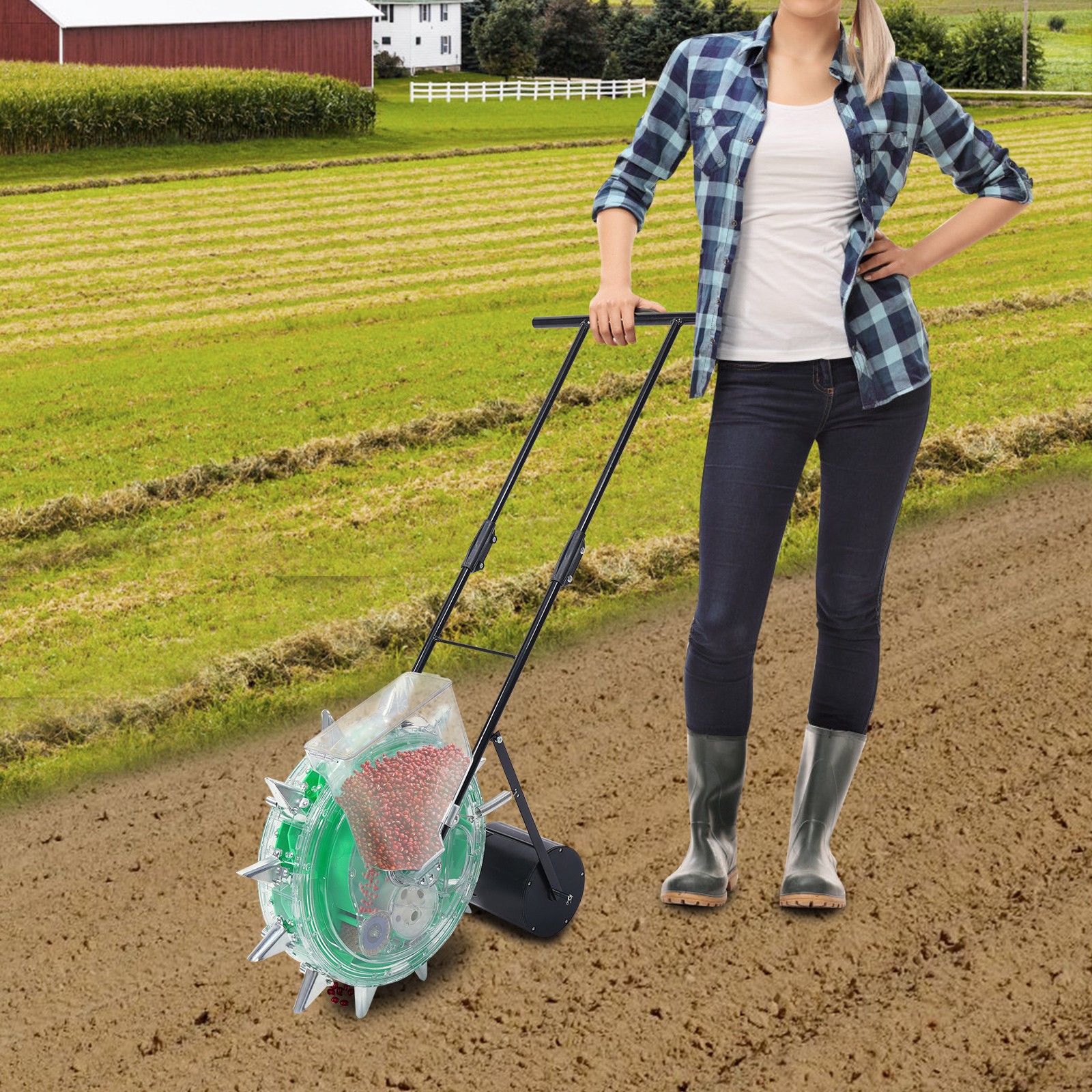 Spreader-Walking Garden Seeder Precision Row Seed Planter Lawn Applicator Tool