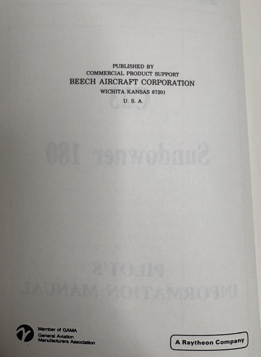 Beechcraft C23 Sundowner 180 Pilots Manual BAC 517 FTM 1984 Aircraft