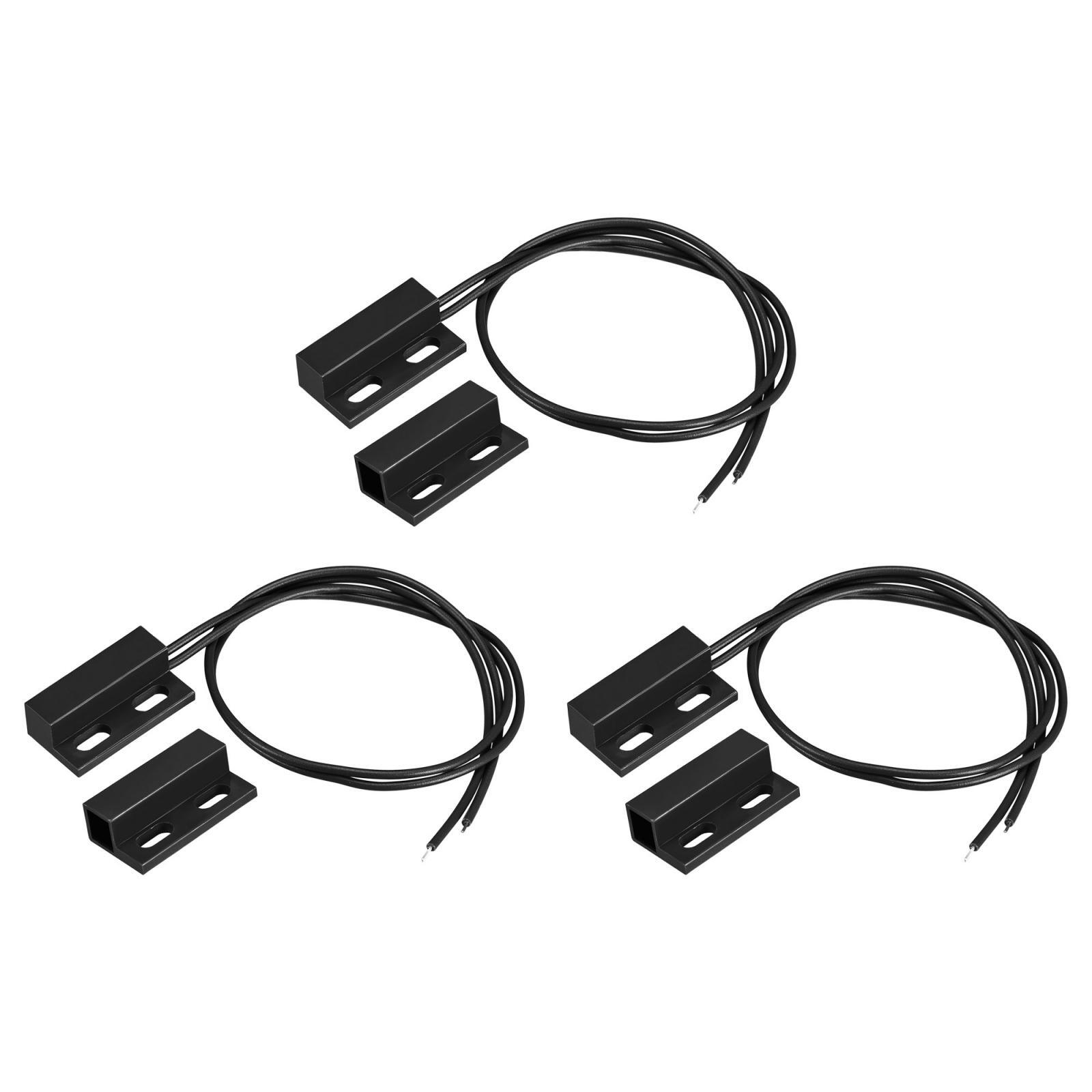 Wired Door Contact Sensor NC Surface Mount Magnetic Reed Switch Black 3 Pcs
