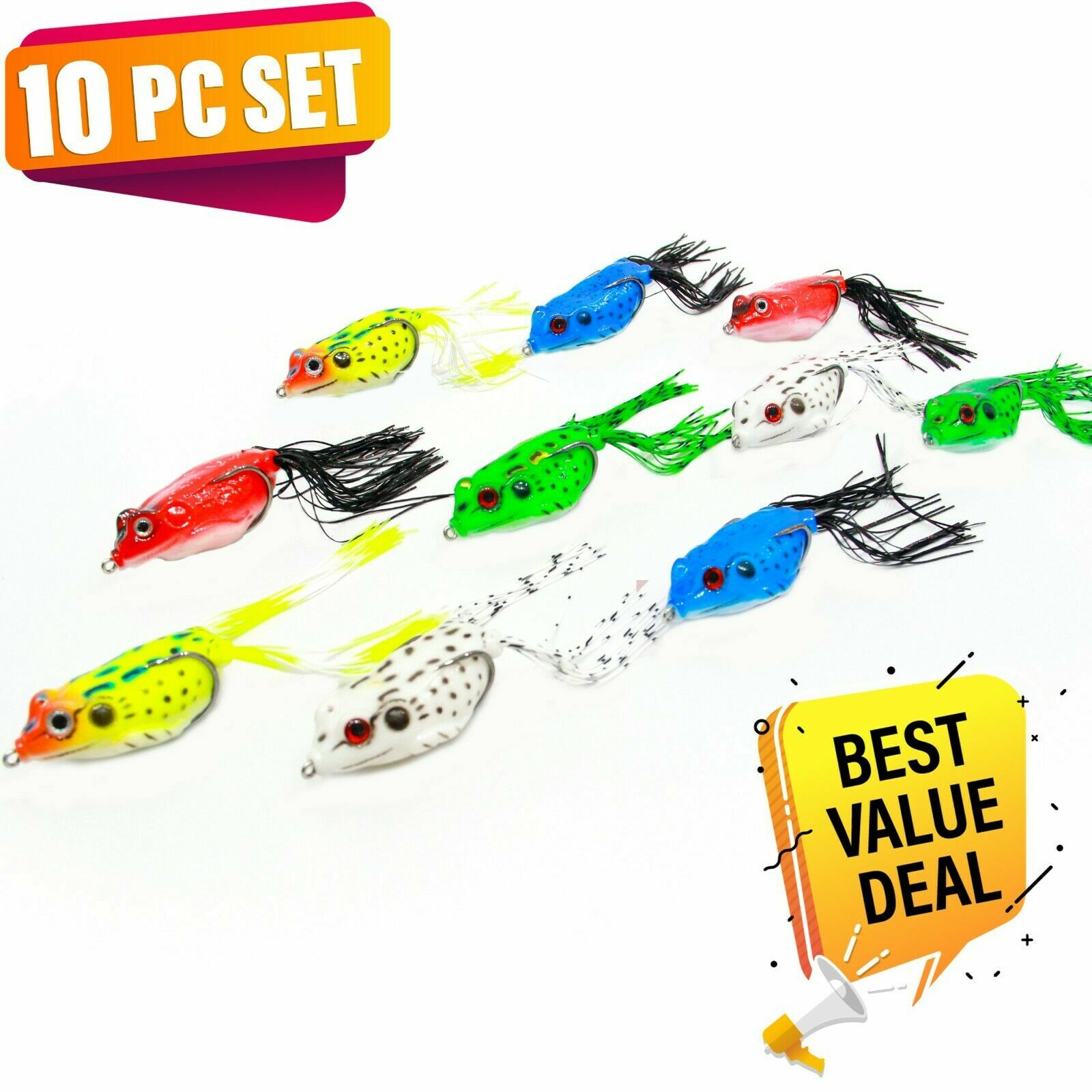 UFISH Soft Frog Lures 10PCS Set Bass Top Water Colourful Fishing Lot Crankbait
