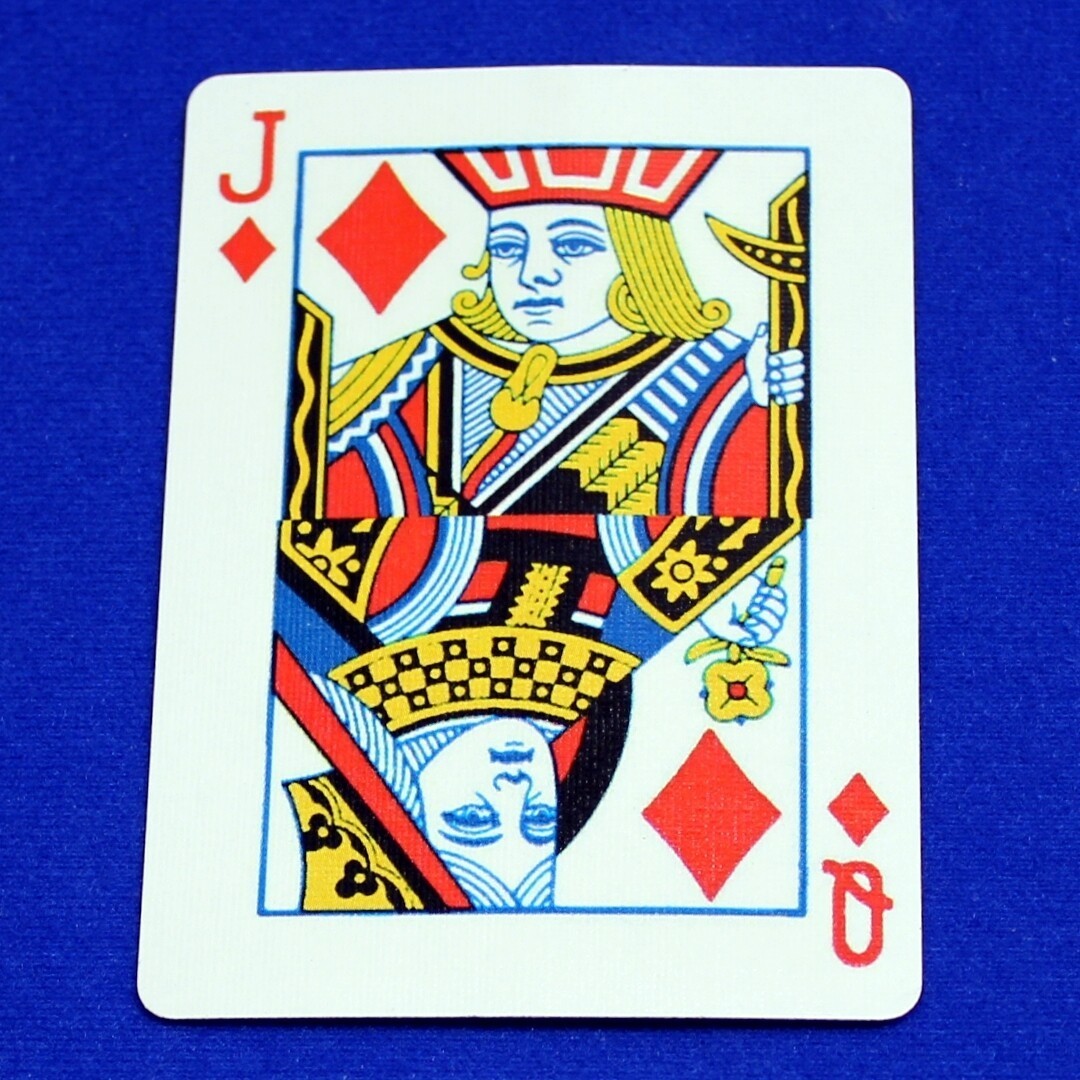 Jack of Diamonds / Queen - Half Horizontal, Bicycle Printed Gaff Card, Red