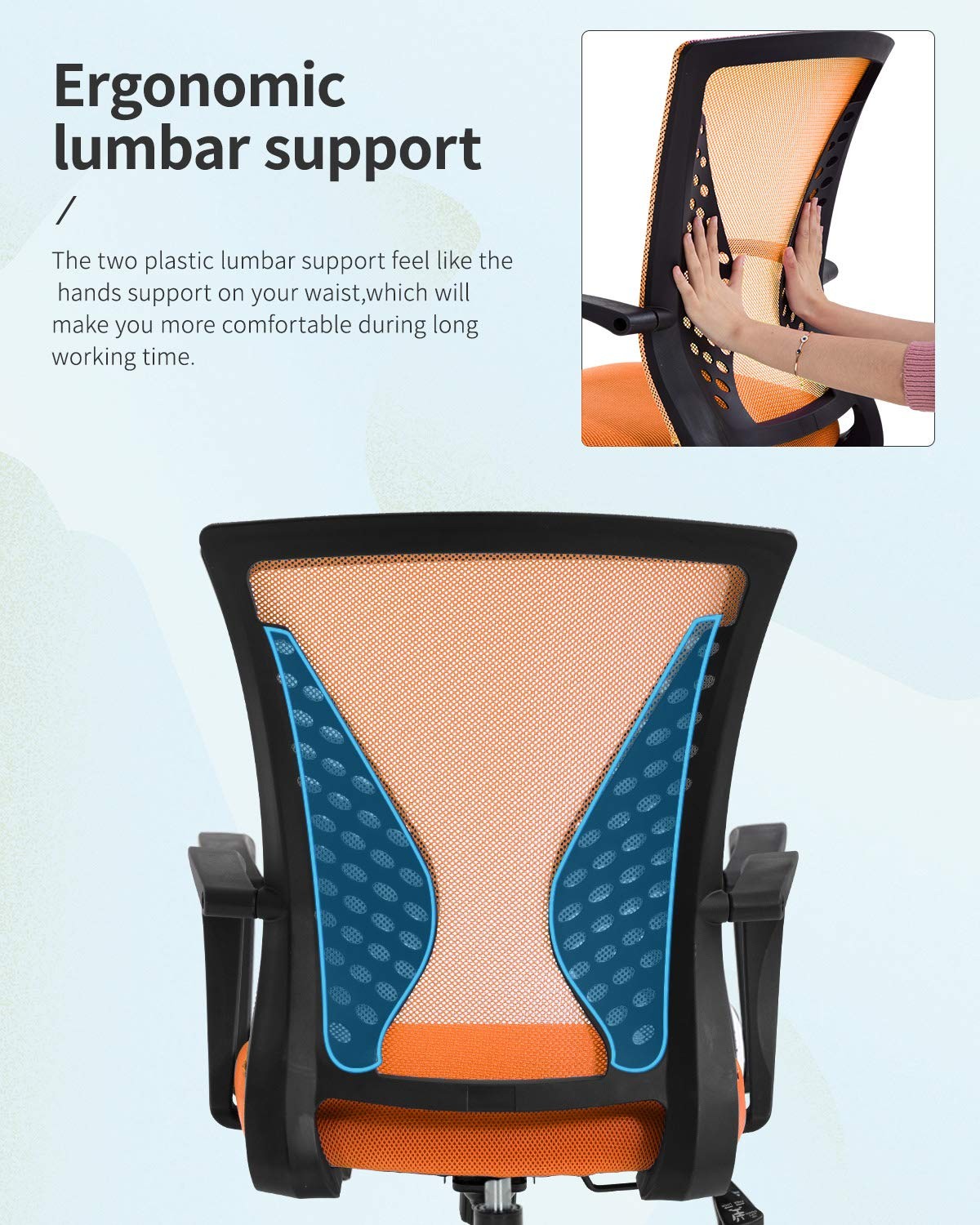 Ergonomic Mesh Office Chair with Lumbar Support & Armrests - Orange