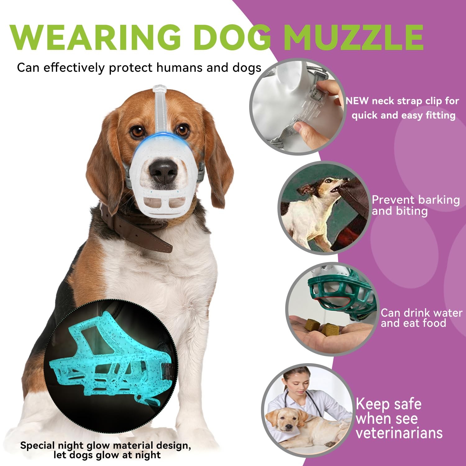 Transparent Size XL GlowinTheDark Dog Basket Muzzle AntiBiting Chewing
