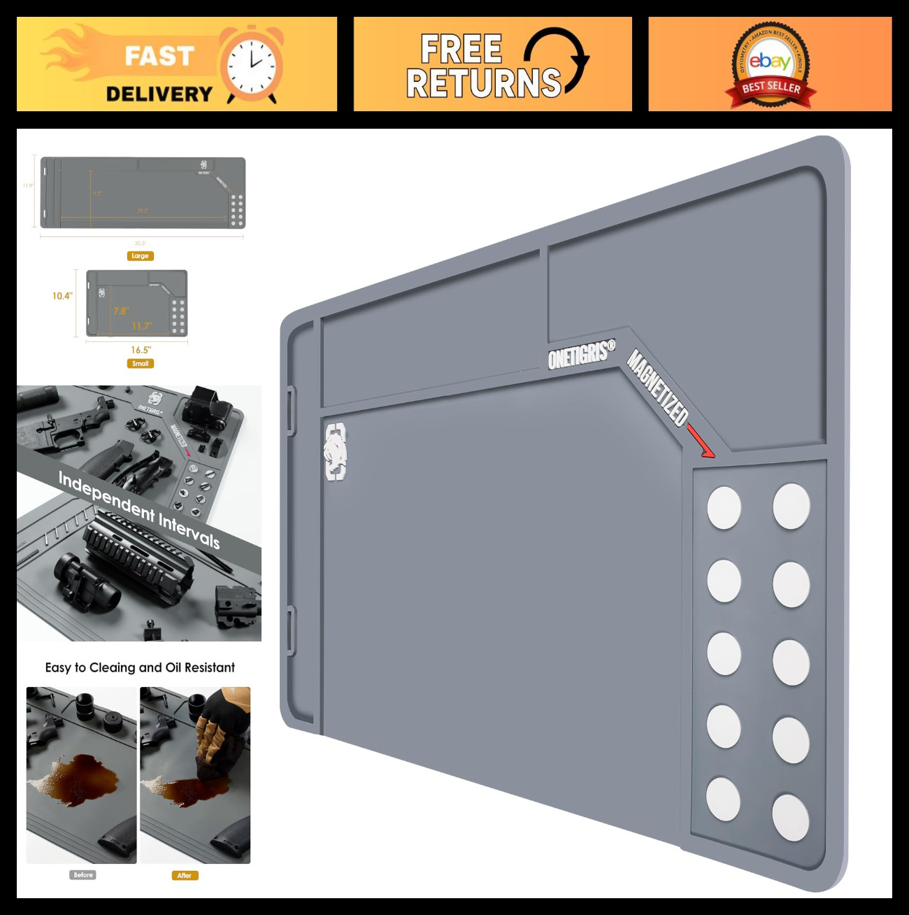 Gun Cleaning Mat for Rifle & Pistol - Non-Slip, Oil Resistant, Magnetic Dots