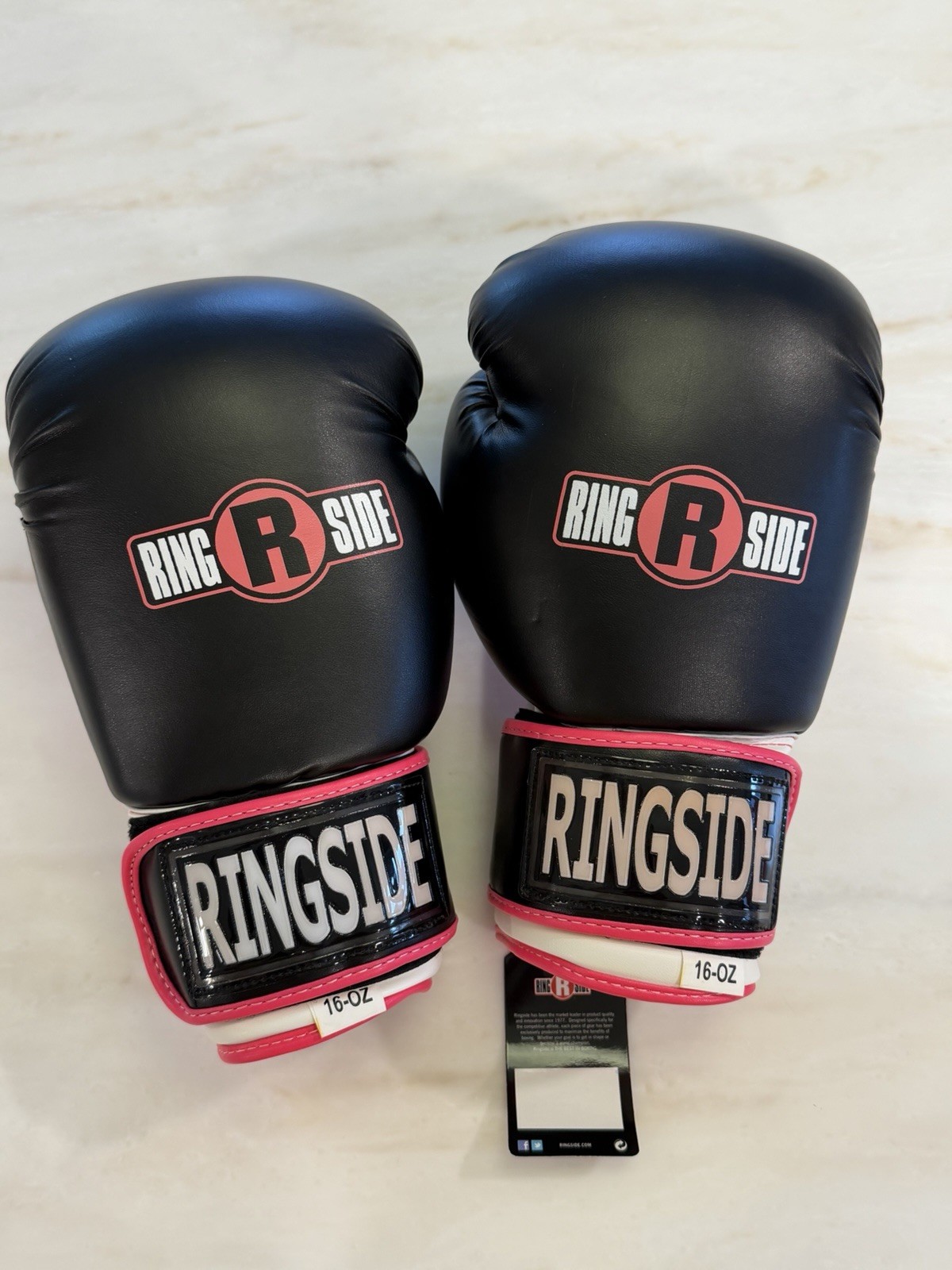 Ringside BG16 Boxing Gloves 16 oz L/XL Black Pink Training Sparring NEW w/ Tags