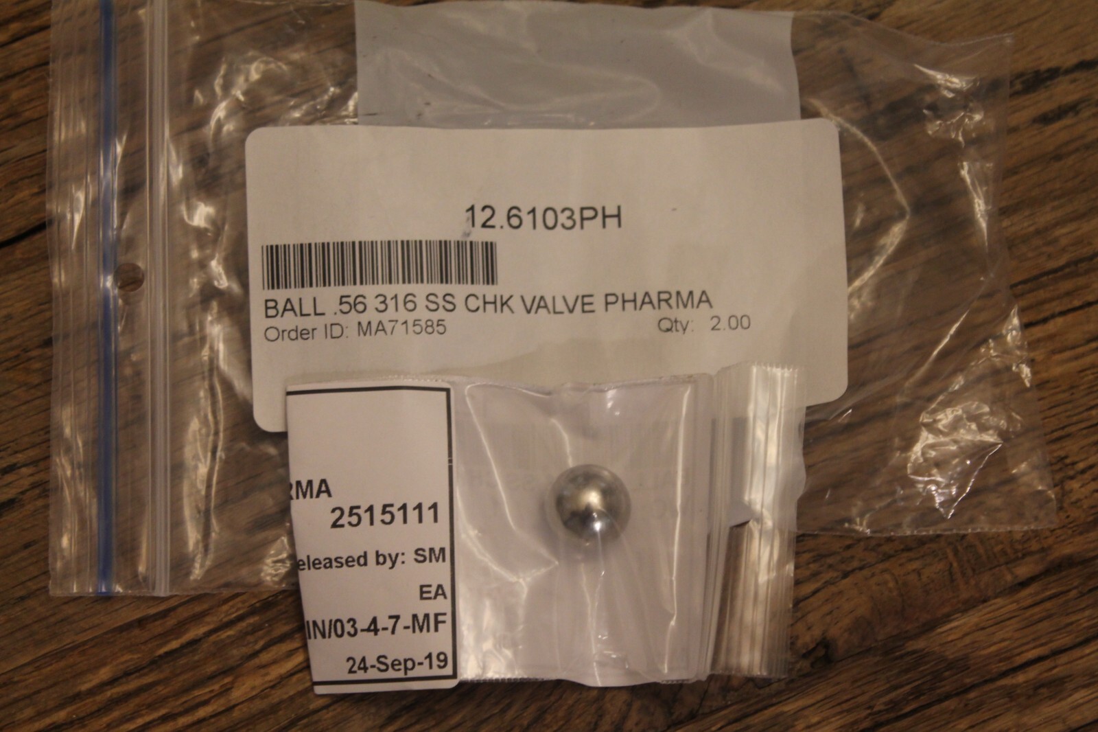 Pharma Seat .56 316 SS Check Valve Ball NEW 12.6103PH