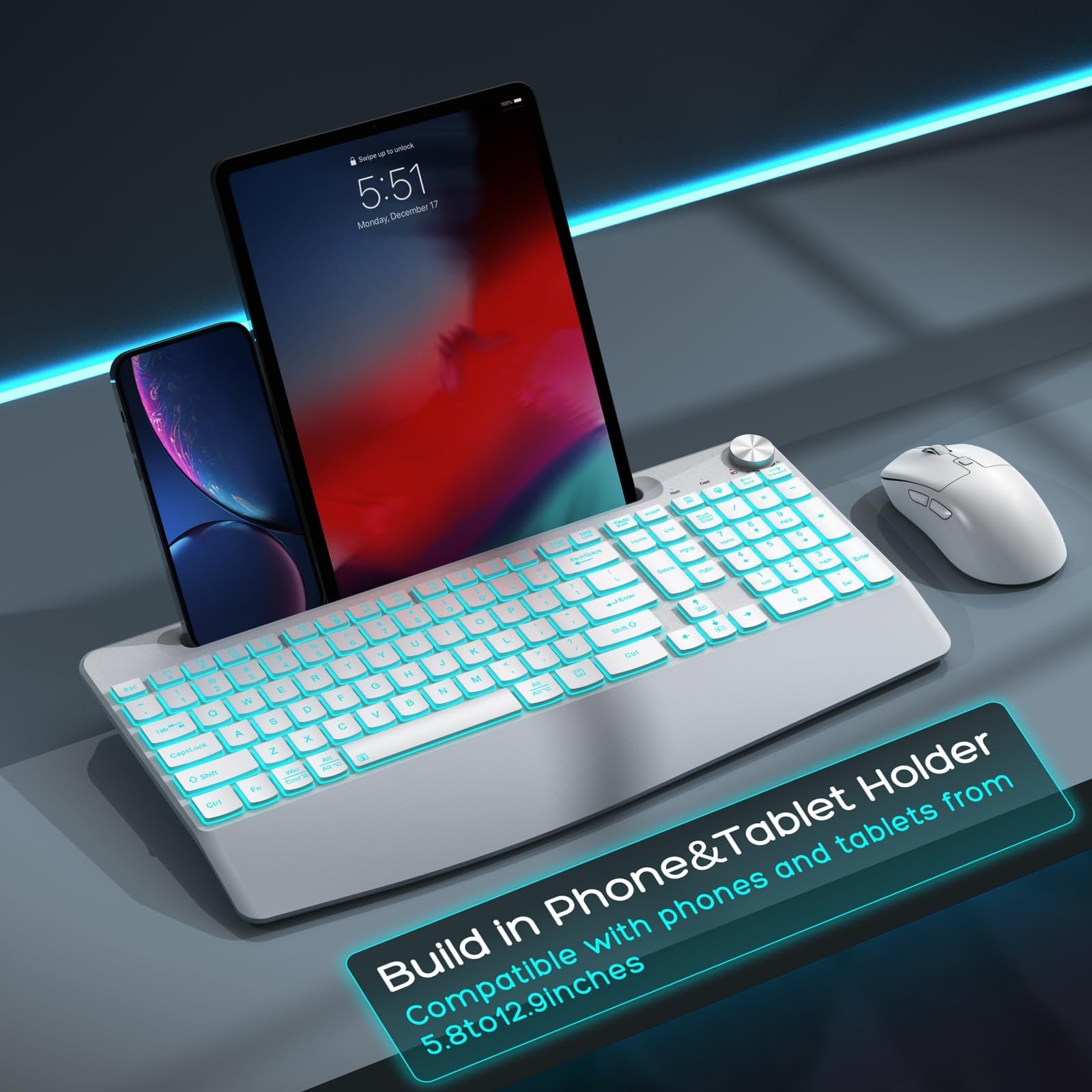 Wireless Keyboard and Mouse Backlits - Full-Sized Ergonomic Lighted Keyboard ...