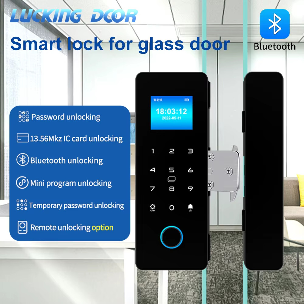 Glass Door Lock Wooden Glass Sliding Door HAHA-Lock App Biometric Fingerprint Lo