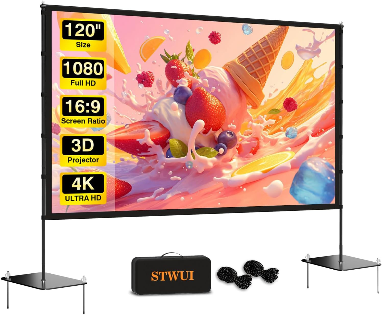Pantalla para Proyector con Soporte 120 Pulgadas 16 9 4K Cine Exterior Hogar