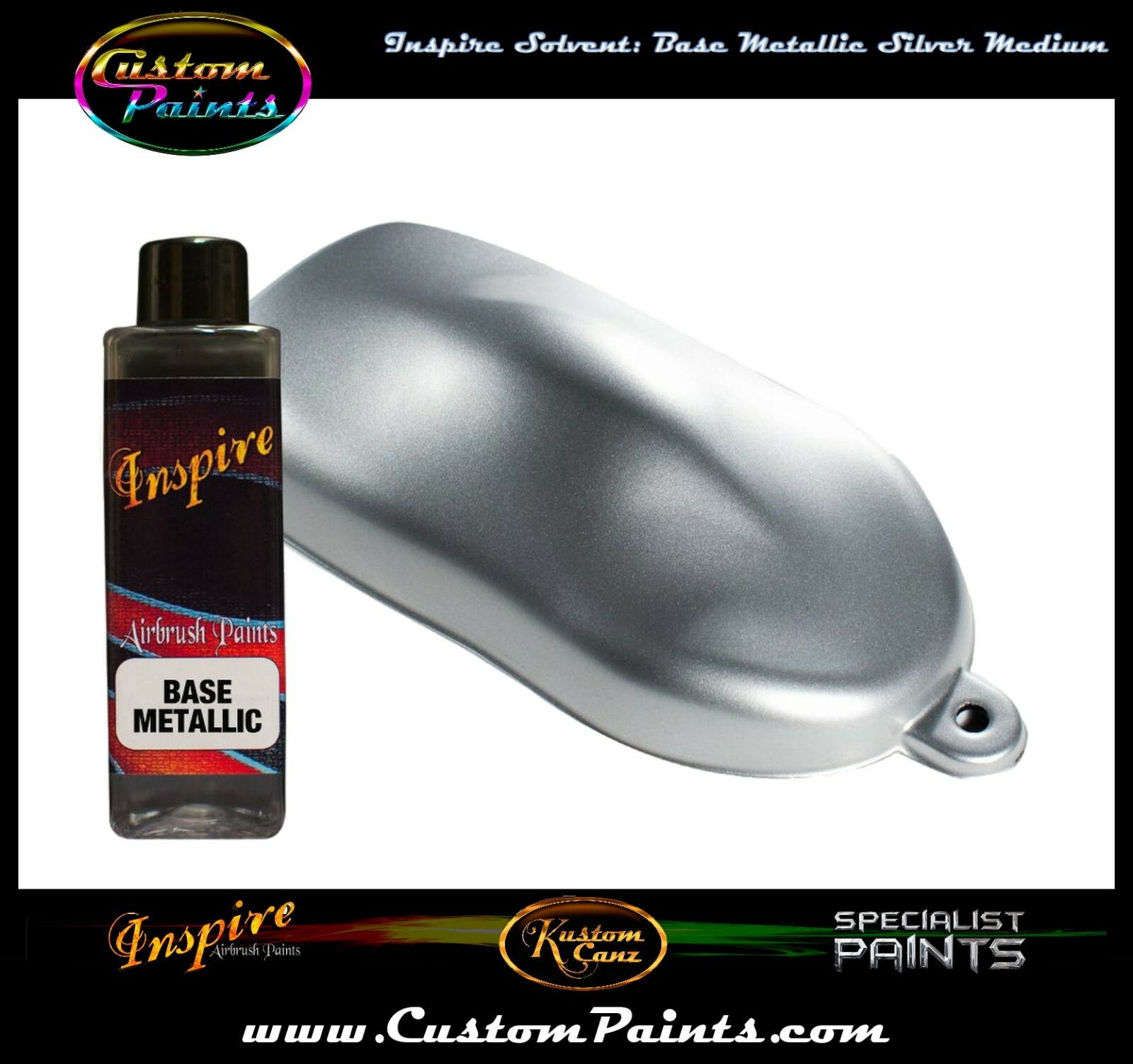 INSPIRE AIRBRUSH BASE METALLIC SILVER MEDIUM 4oz (SOLVENT), CUSTOM PAINT, ARTIST
