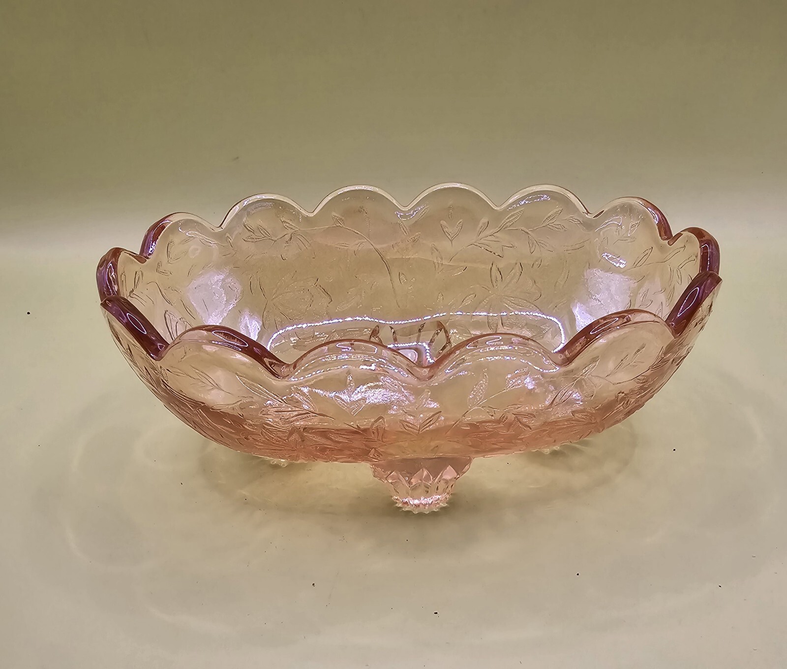 Vintage Jeanette Flora Amber Iridescent Carnival Glass Small Candy Dish bowl