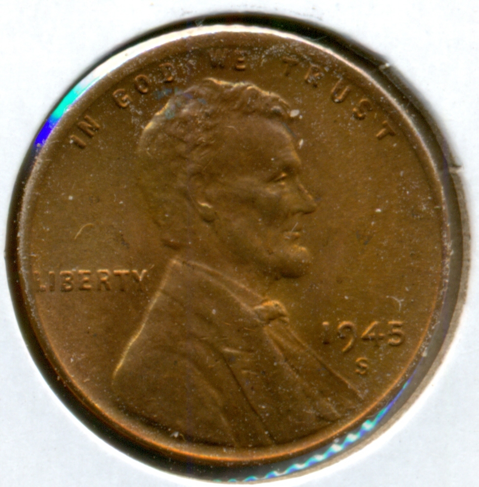 1945-S LINCOLN CENT, CHOICE BRILLIANT UNCIRCULATED RED, GREAT PRICE!