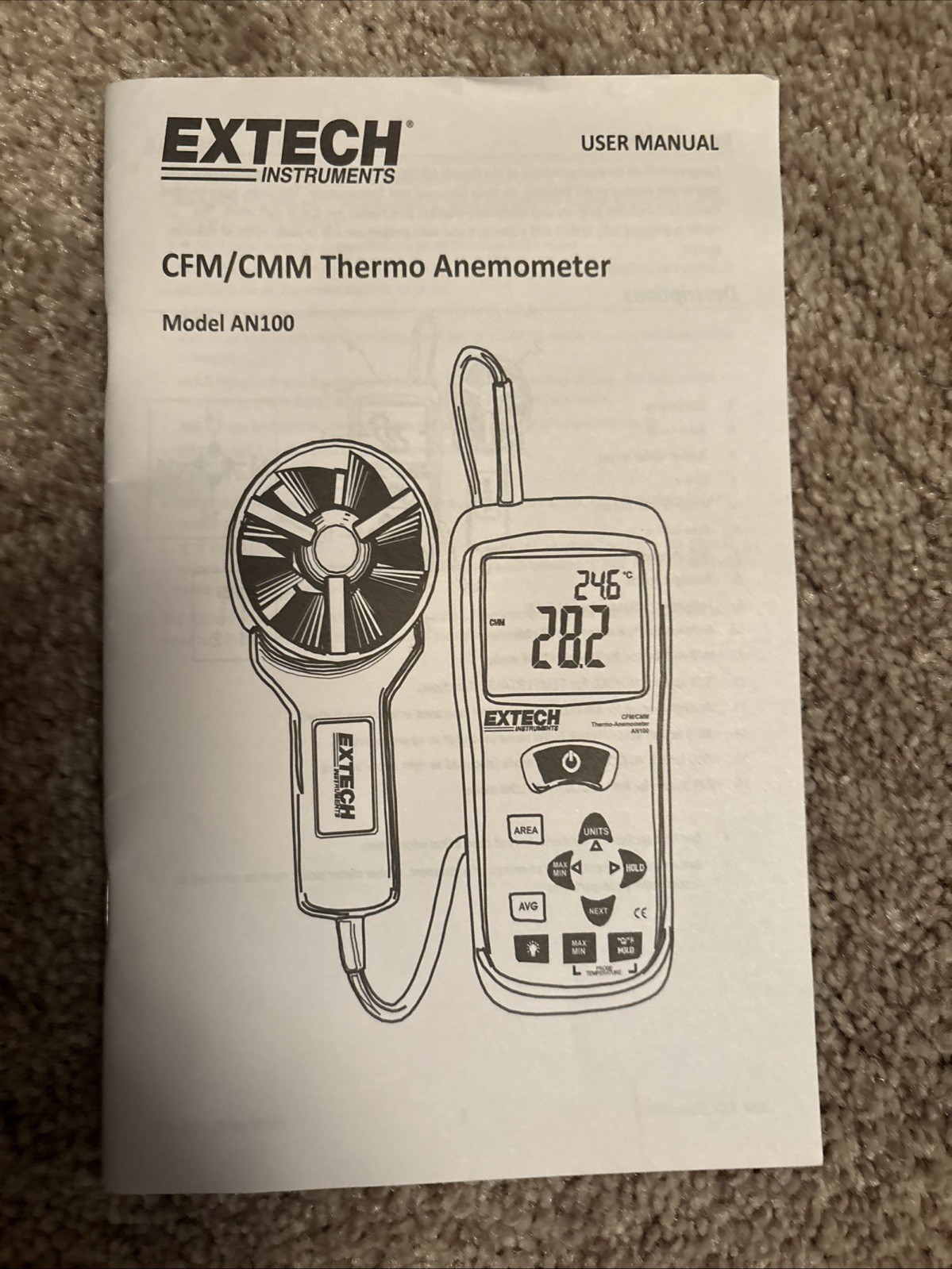 EXTECH Instruments Thermo-Anemometer With Vane Probe Model AN100