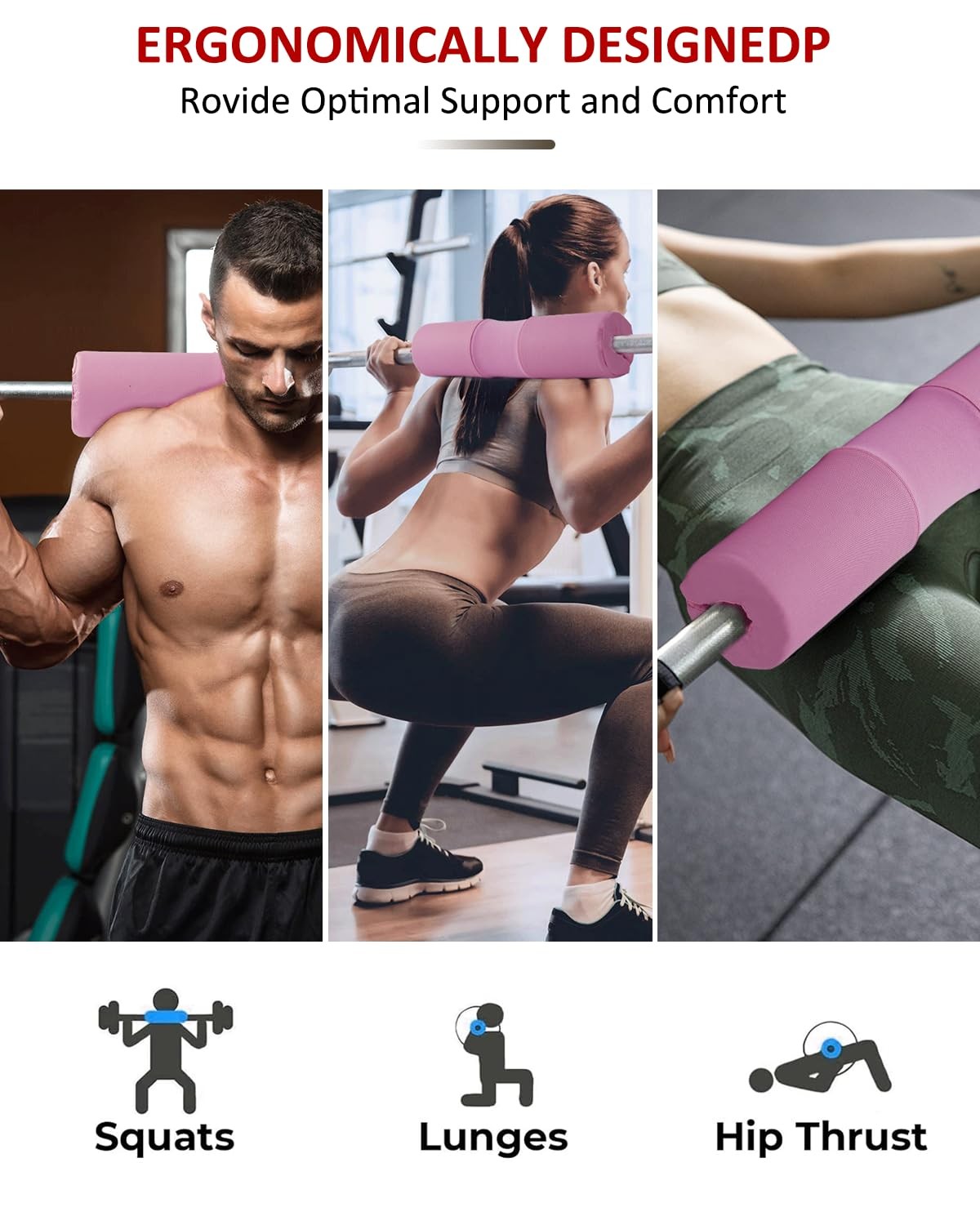 Barbell Squat Pad Nylon Padding AntiSlip-Thick Foam Hip Thrusts Pad Cushion