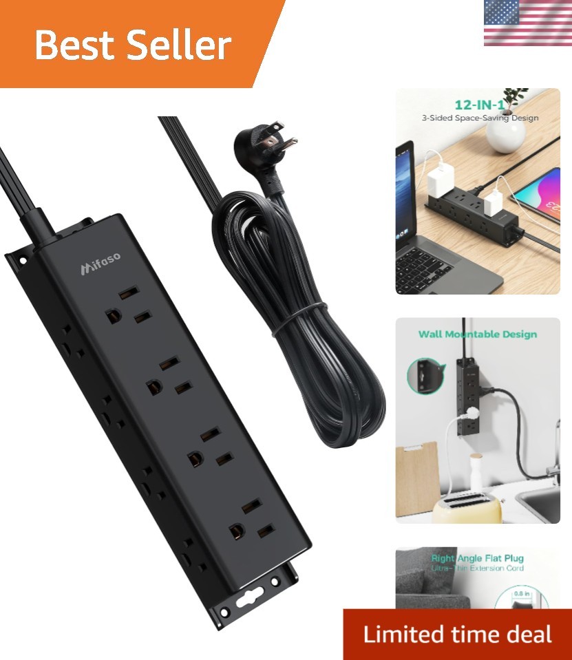 12-Outlet Surge Protector Power Strip with 5FT Cord - Safe & Compact Design