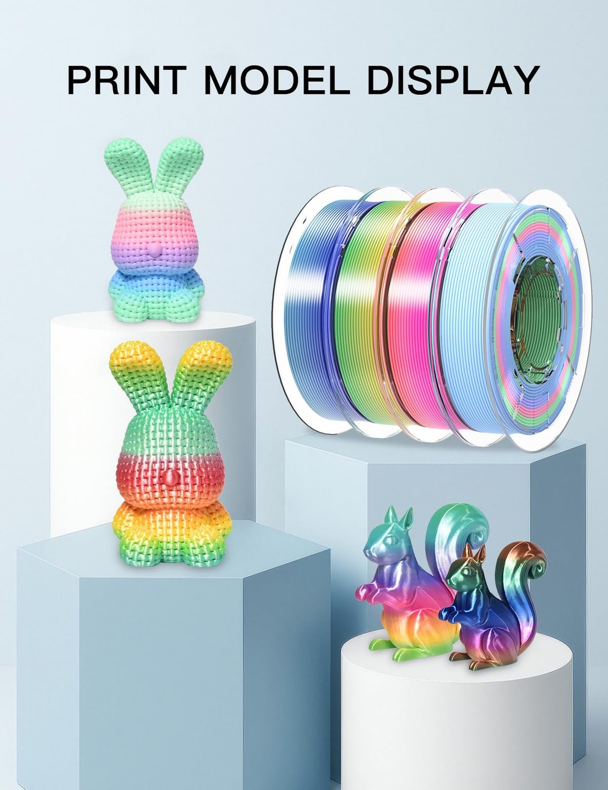PINBALL Silk & Matte Rainbow PLA 3D Printer Filament 1.75mm, Shiny Multi-Colo...