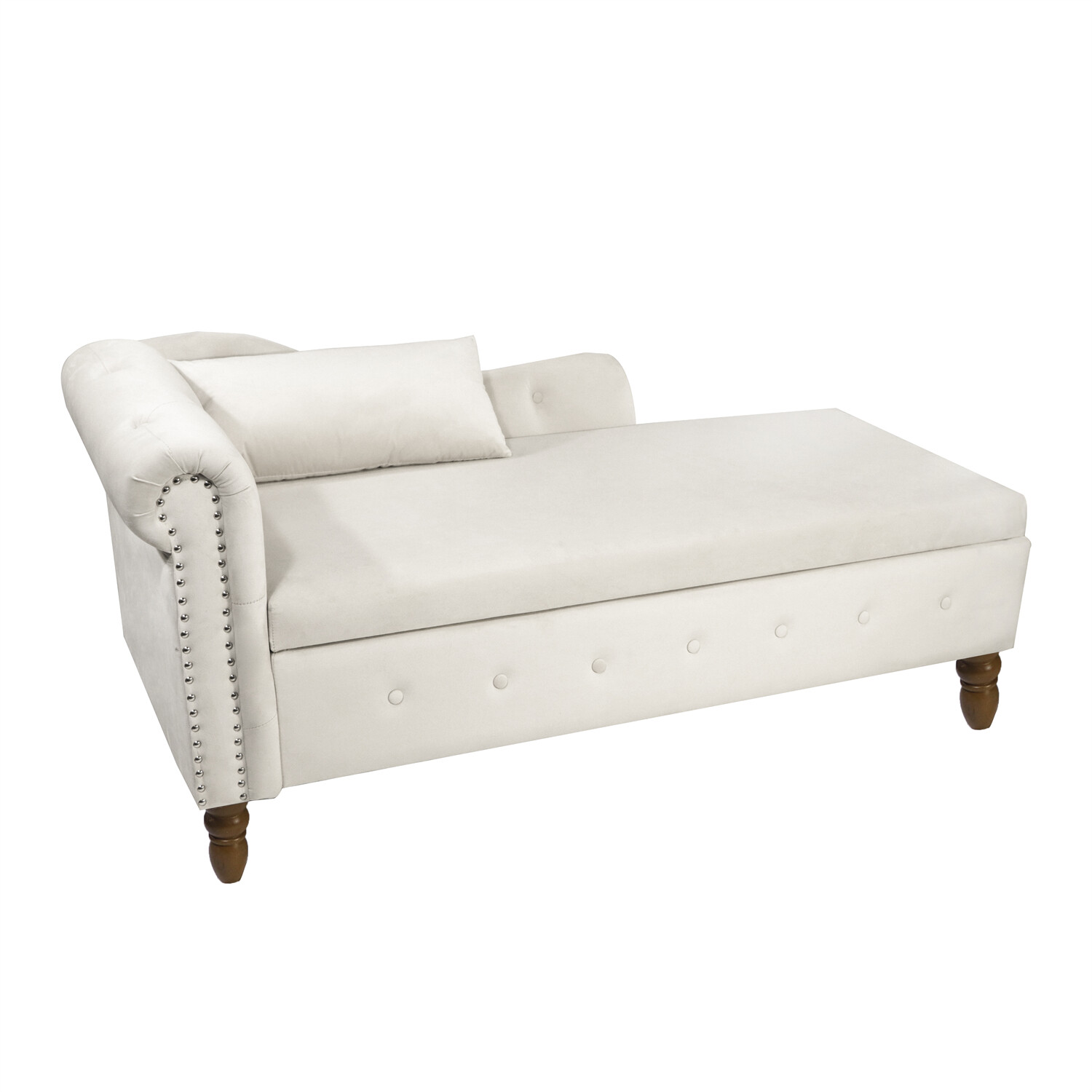 58.26" Chaise Lounge Chair Velvet Sleeper Lounge Sofa Couch w/ Storage & Pillow