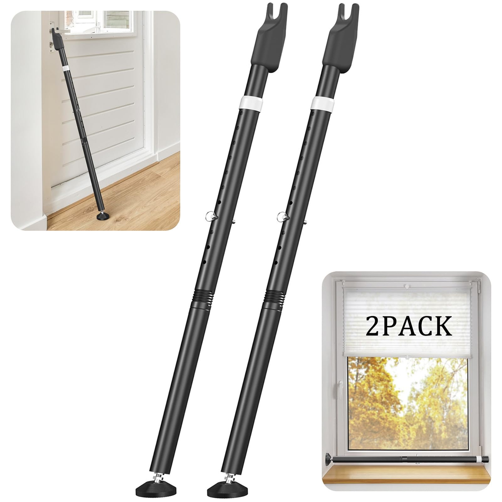 Sliding Door Security Bar and 2-in-1 Glass 35.74'' to 47.08'', Black