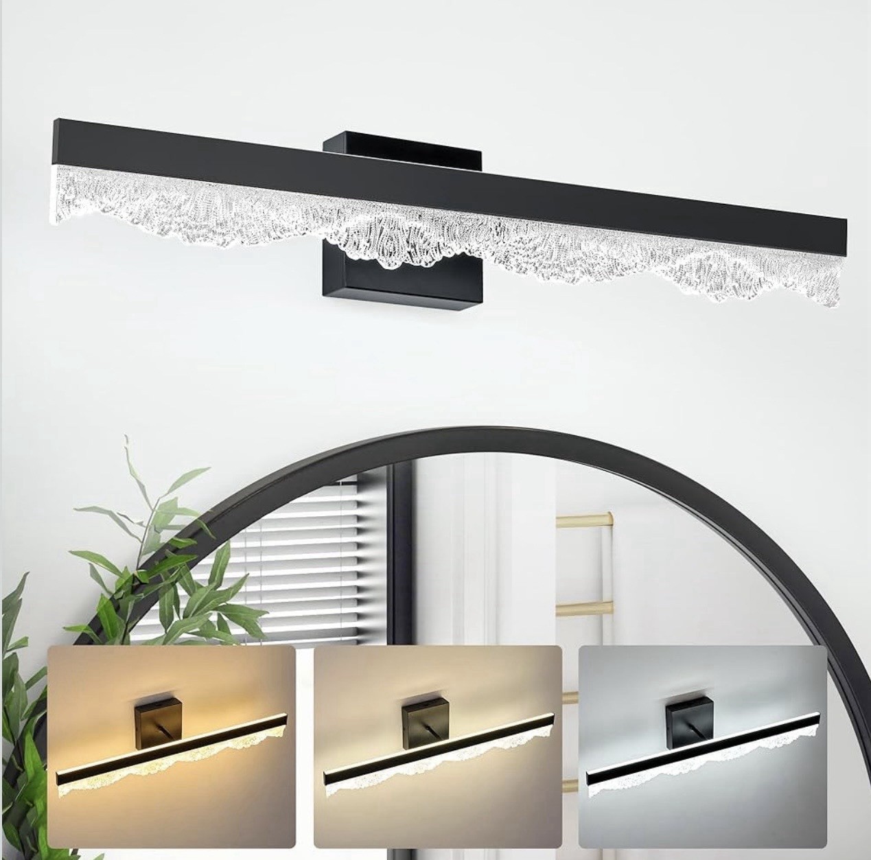 25.6" Bathroom Vanity Light, 3CCT Dimmable Bathroom Light fixture Black