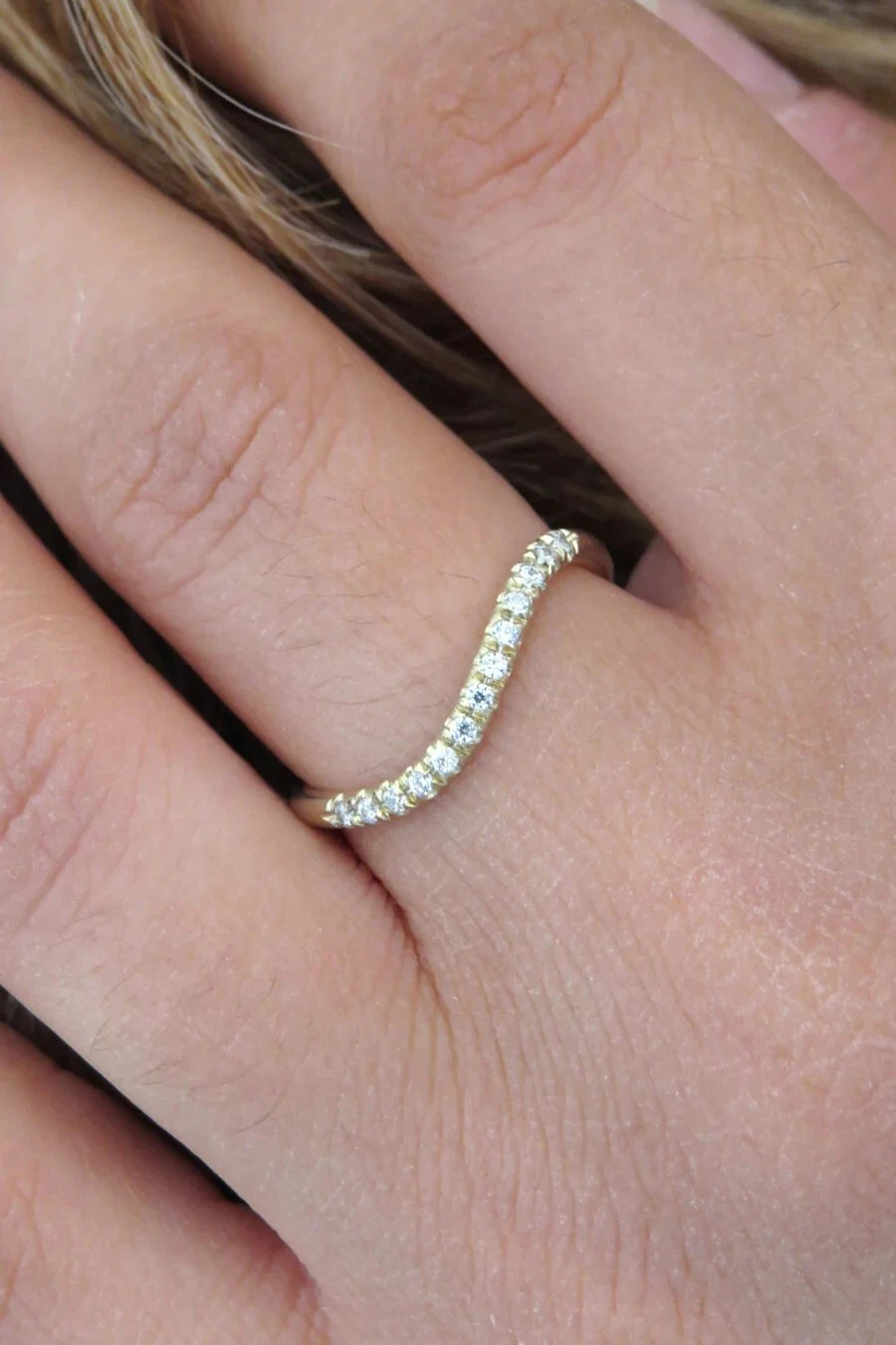 1Ct Lab Created VVS1 Diamond Wedding Curved Band Ring 14k Yellow Gold Plated
