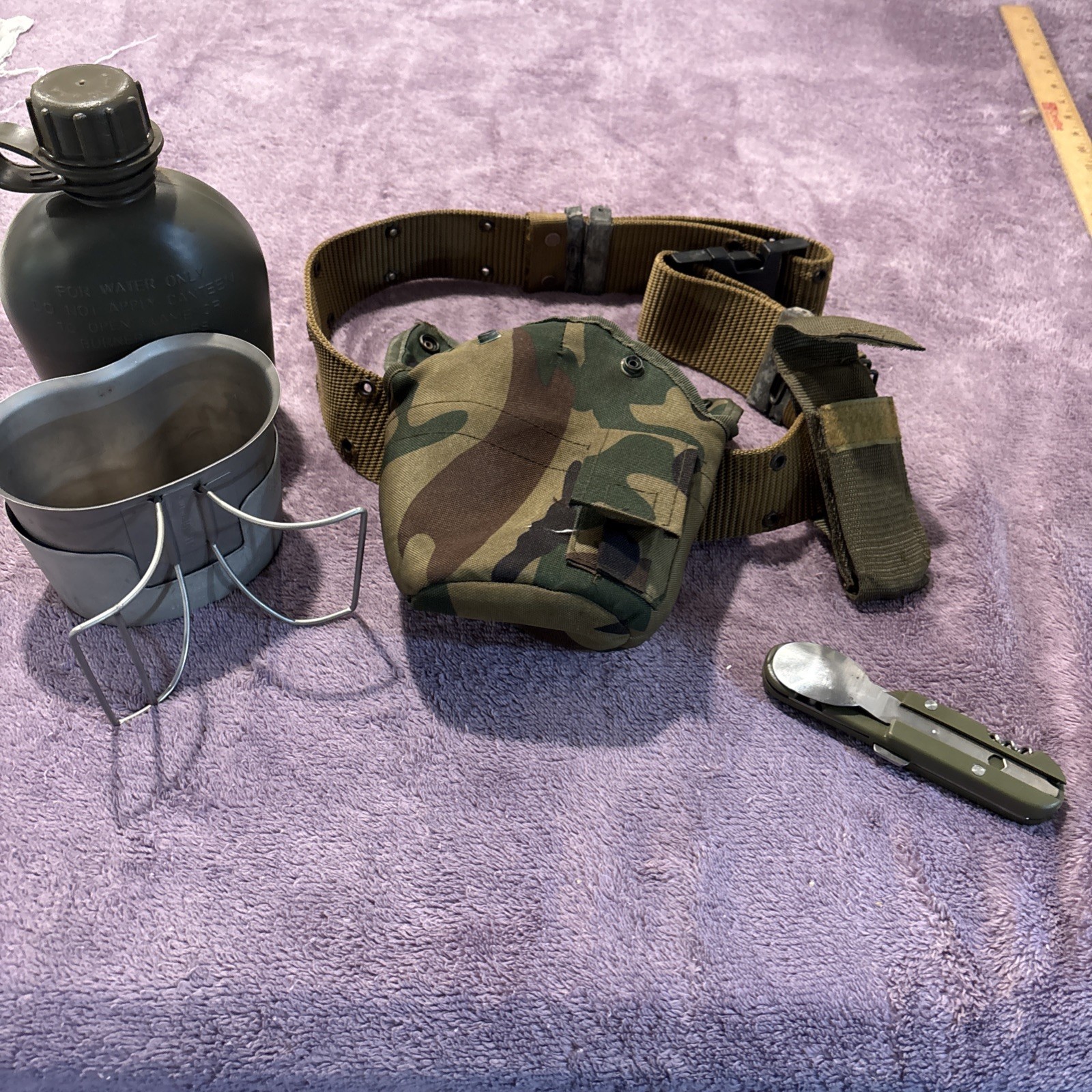 Wow!!   1 Quart Canteen Insulated Cover Stainless Steel Cp And Utensil Kit, Belt