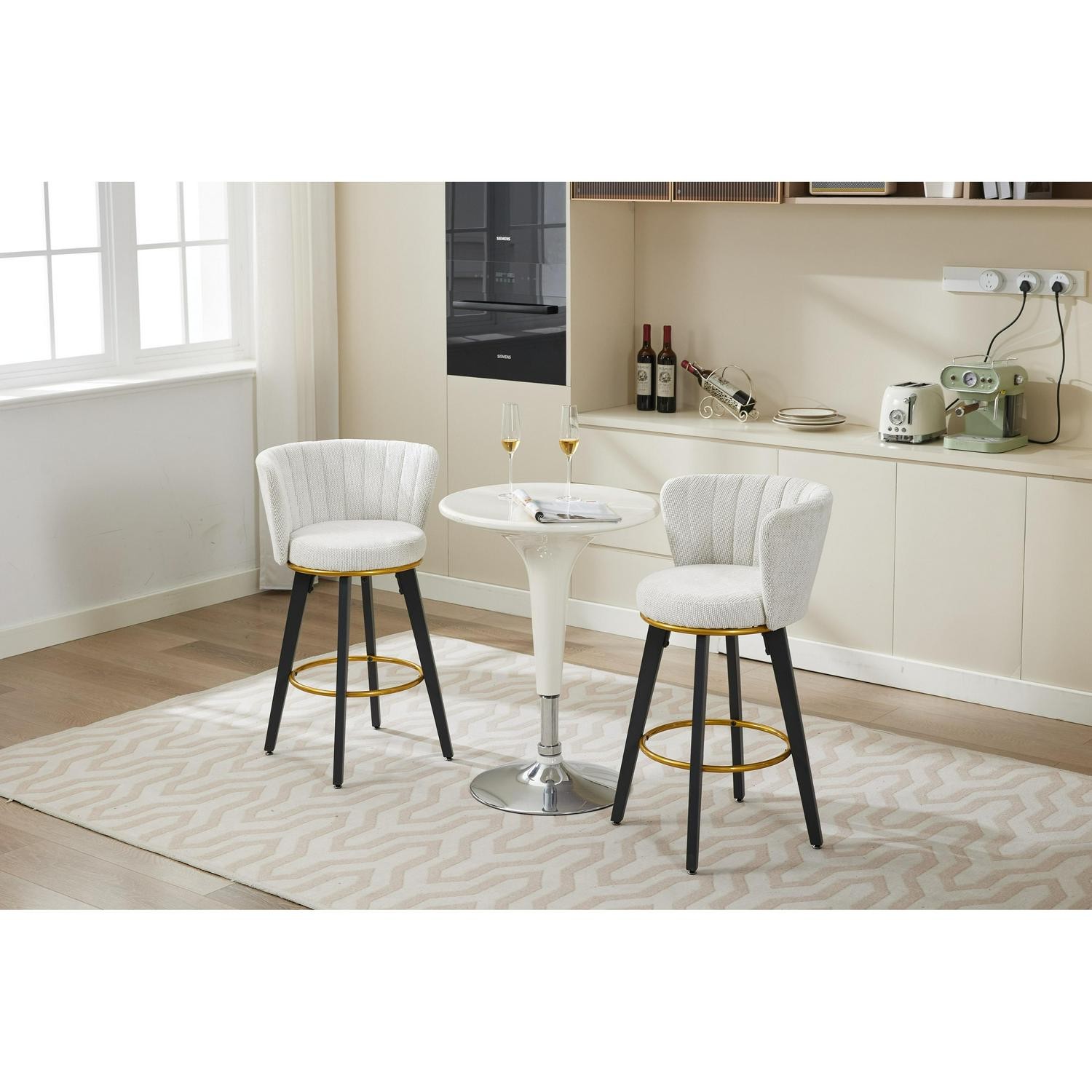 Ostweer Furniture Set Of 2 26 H 360 Swivel Upholstered Barstools - Beige