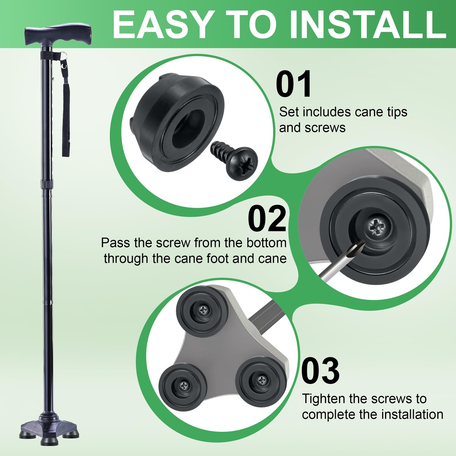 6 Pack Walking Cane Tips Compatible with Hurrycane Replacement Feet, Cane Rubber