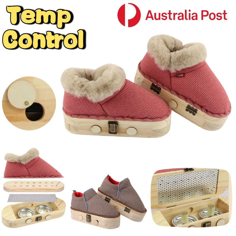 Wooden Moxibustion Shoes Portable Foot Massage Heating Boots Moxa Box Unisex AU