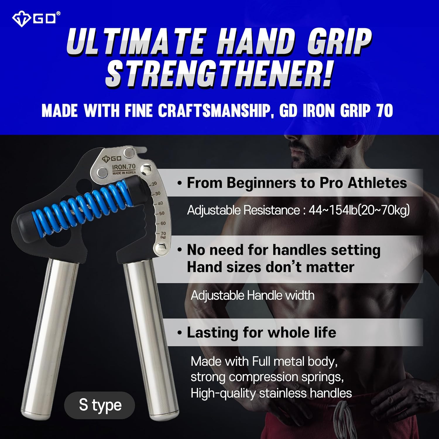 Iron Grip 70 Hand Grip Strengthener (Adjustable Hand Grip) Wrist and Forearm Str