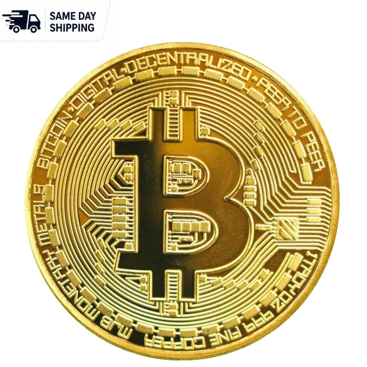 3-Pc Gold-Plated Bitcoin Coins Set in Acrylic Display - Elegant Crypto Collec...
