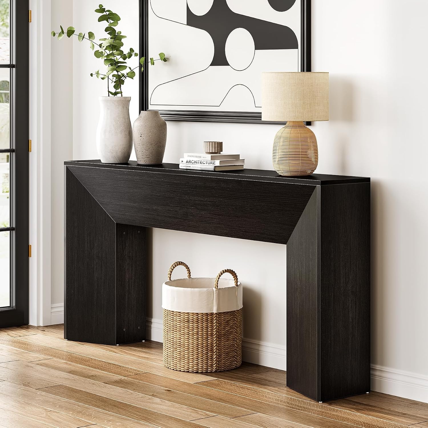 Console Table Entryway 63 Inches Extra Long Black Wooden Sofa Table Living Room