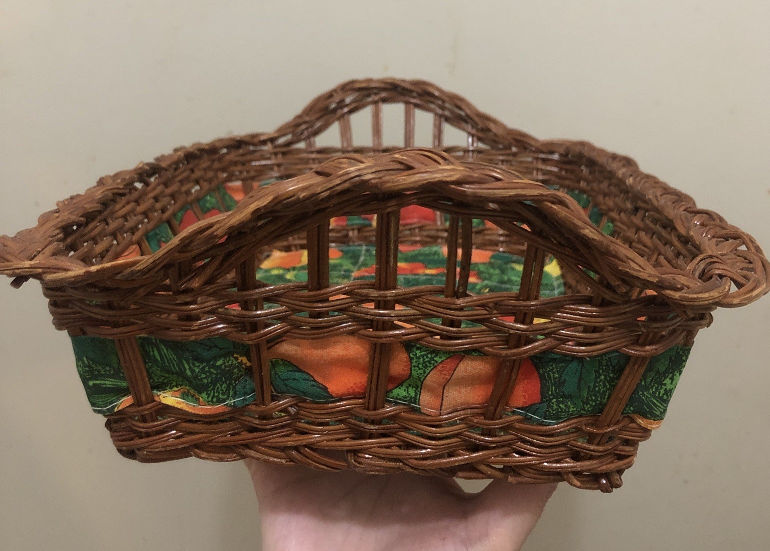 Woven Wicker Rectangular Basket 11x9 w/ Fruit Liner Farmhouse Decor