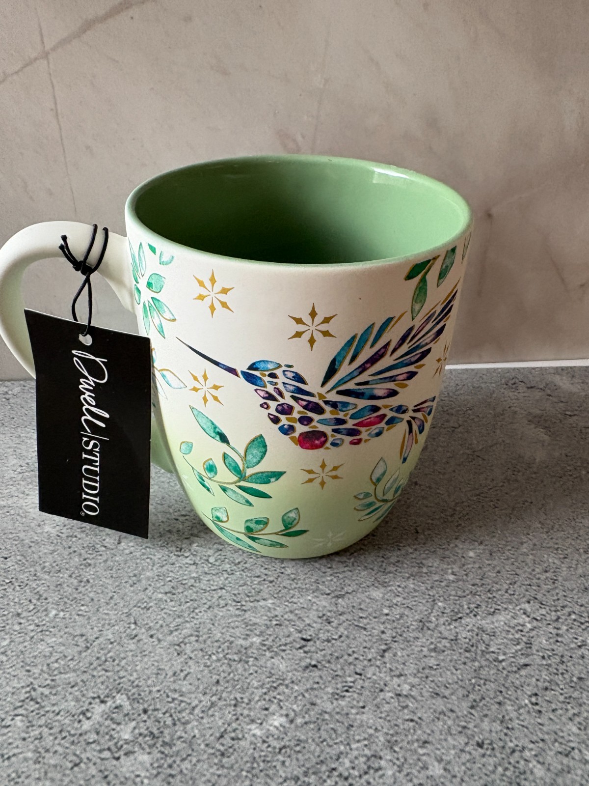Dwell Studio Peppermind & Pine Metallic Hummingbird Coffee/Tea Mug NWT