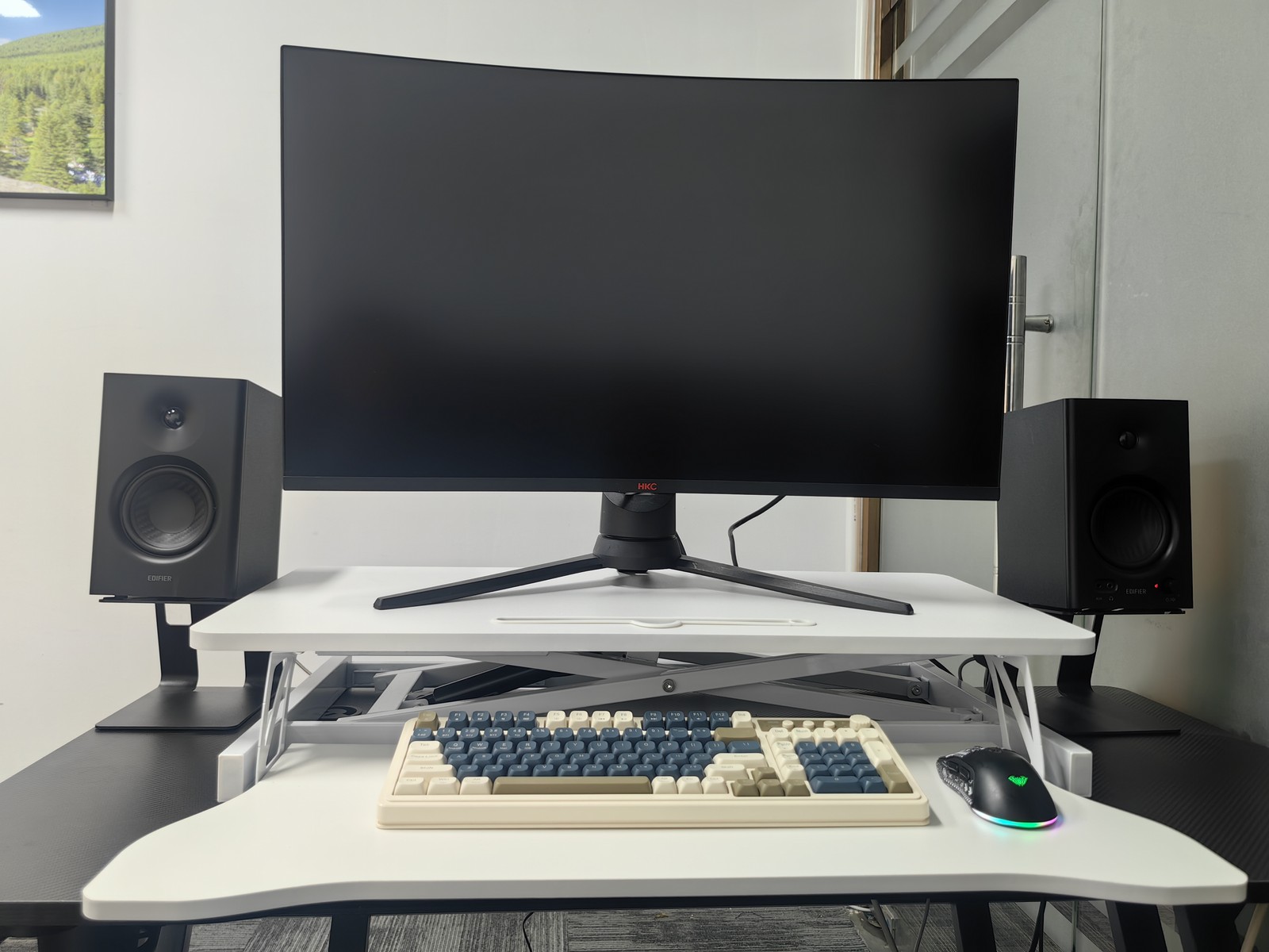 32 Inch Height Adjustable Computer Desk w/ Wide Keyboard Tray, WHITE
