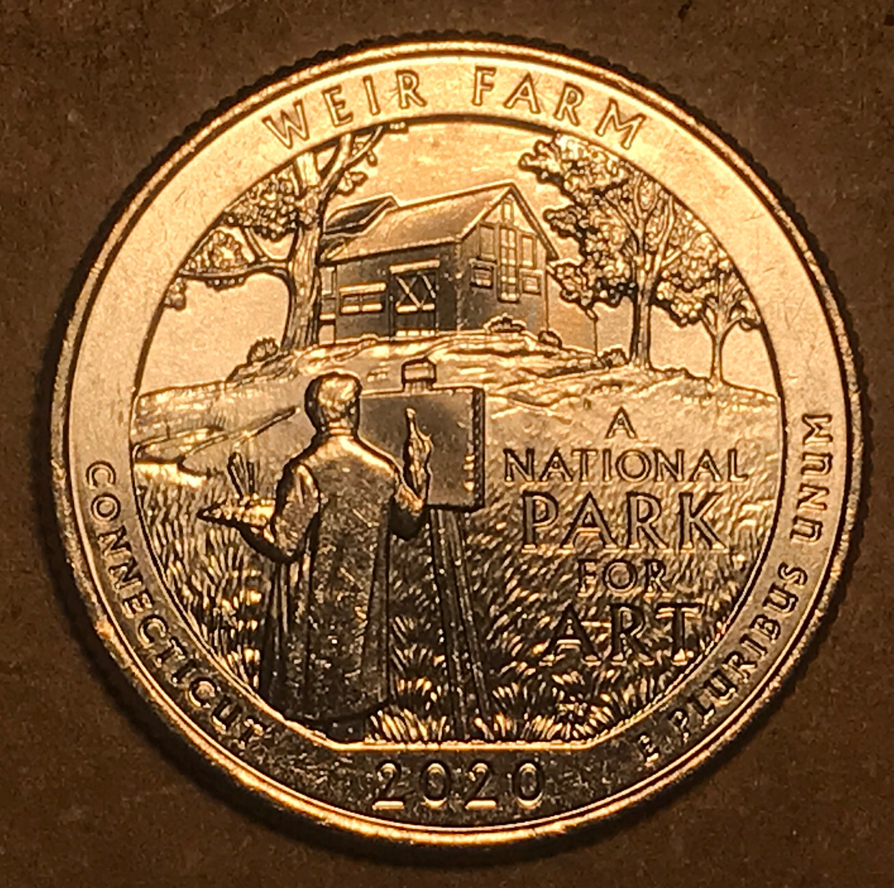 2020 P Weir Farm ATB Quarter with Die Break and Clouds Reflection. UNCIRCULATED