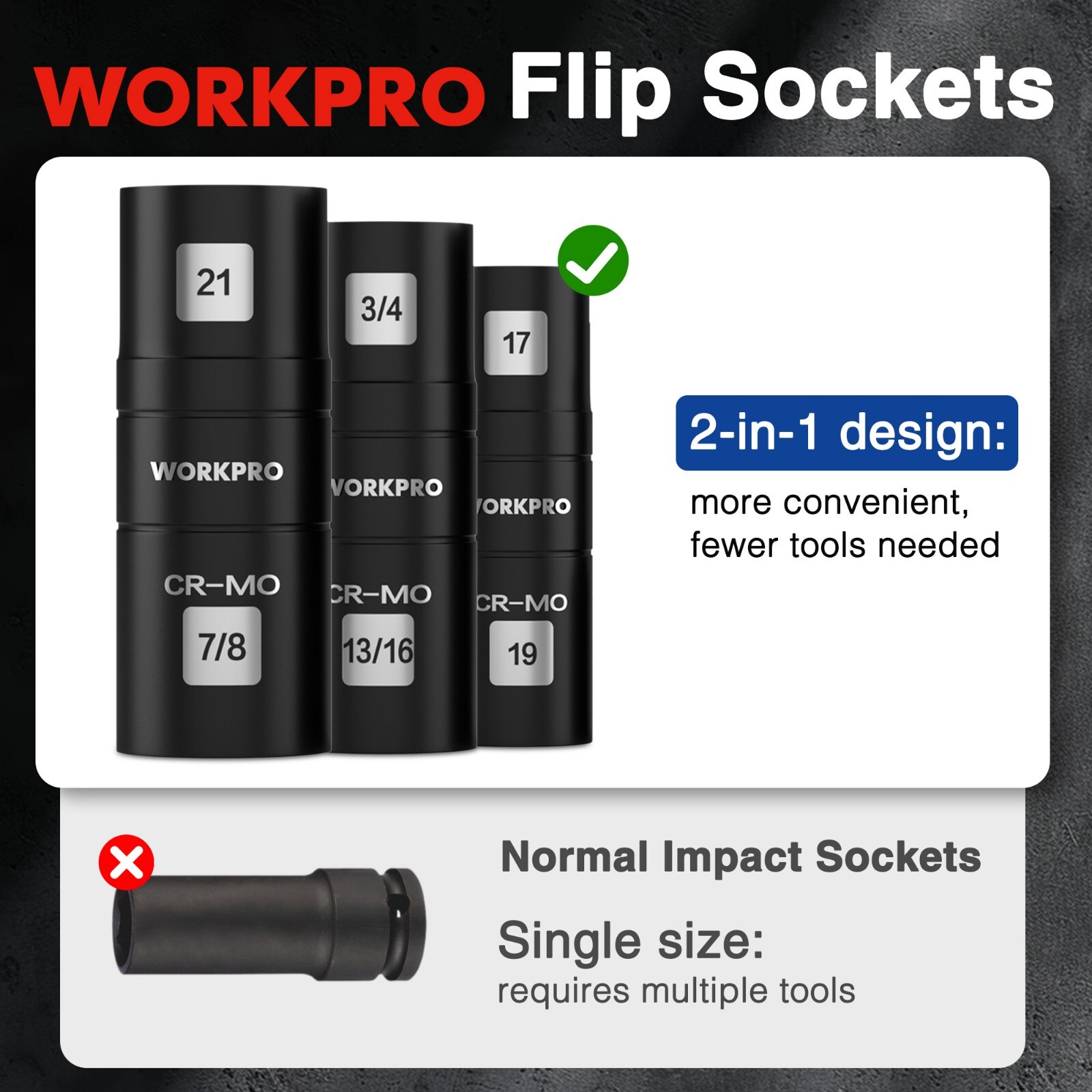 4PCS Impact Socket Set 1/2" Drive, Lug Nut Socket Set Cr-Mo Steel Polished